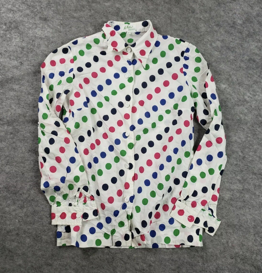 Vintage Colorful Rainbow Polka Dot Women’s Button Down Shirt Long Sleeve Small