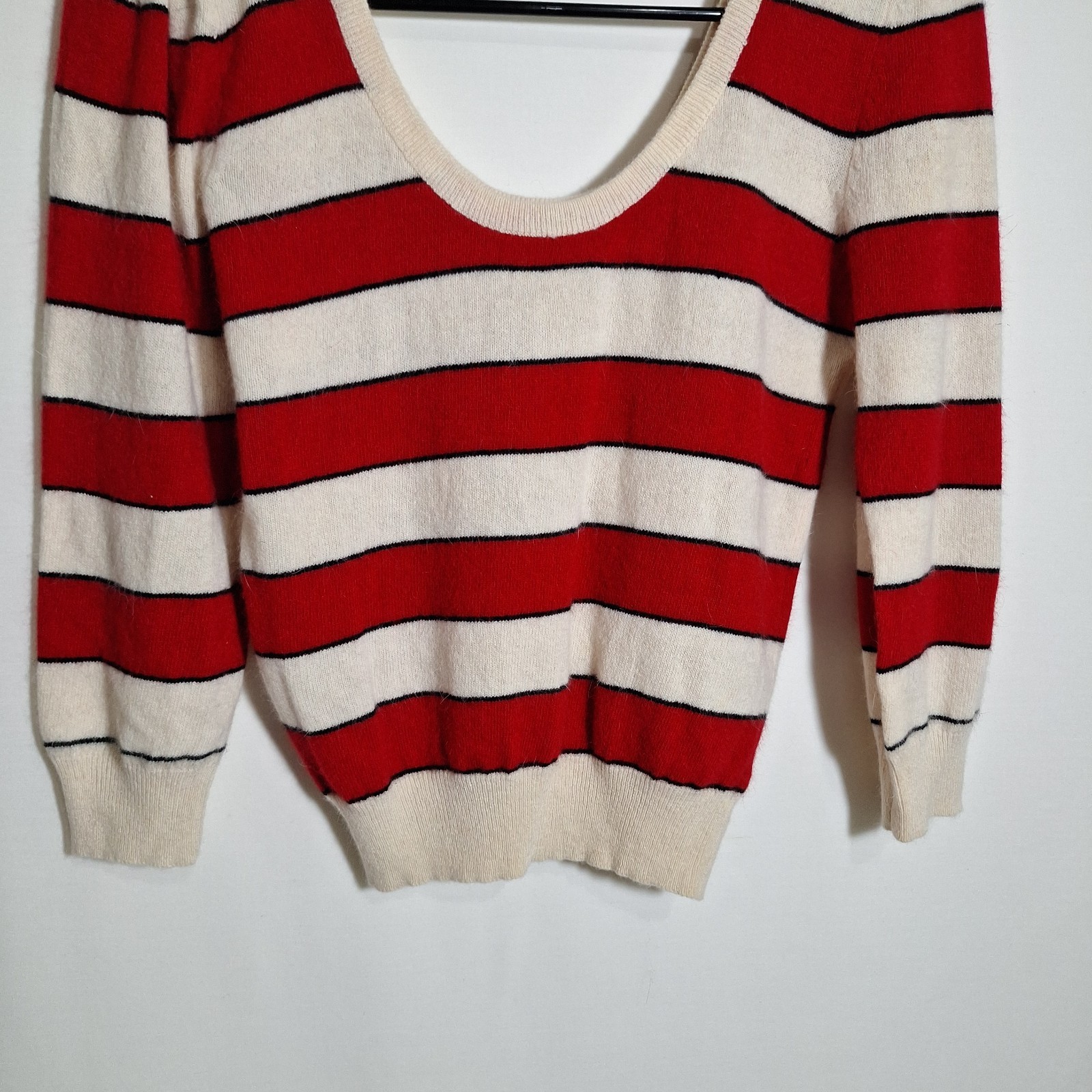 VTG Casual Corner Angora Lambswool Striped Sweater NWT Deadstock Crop Scoop M
