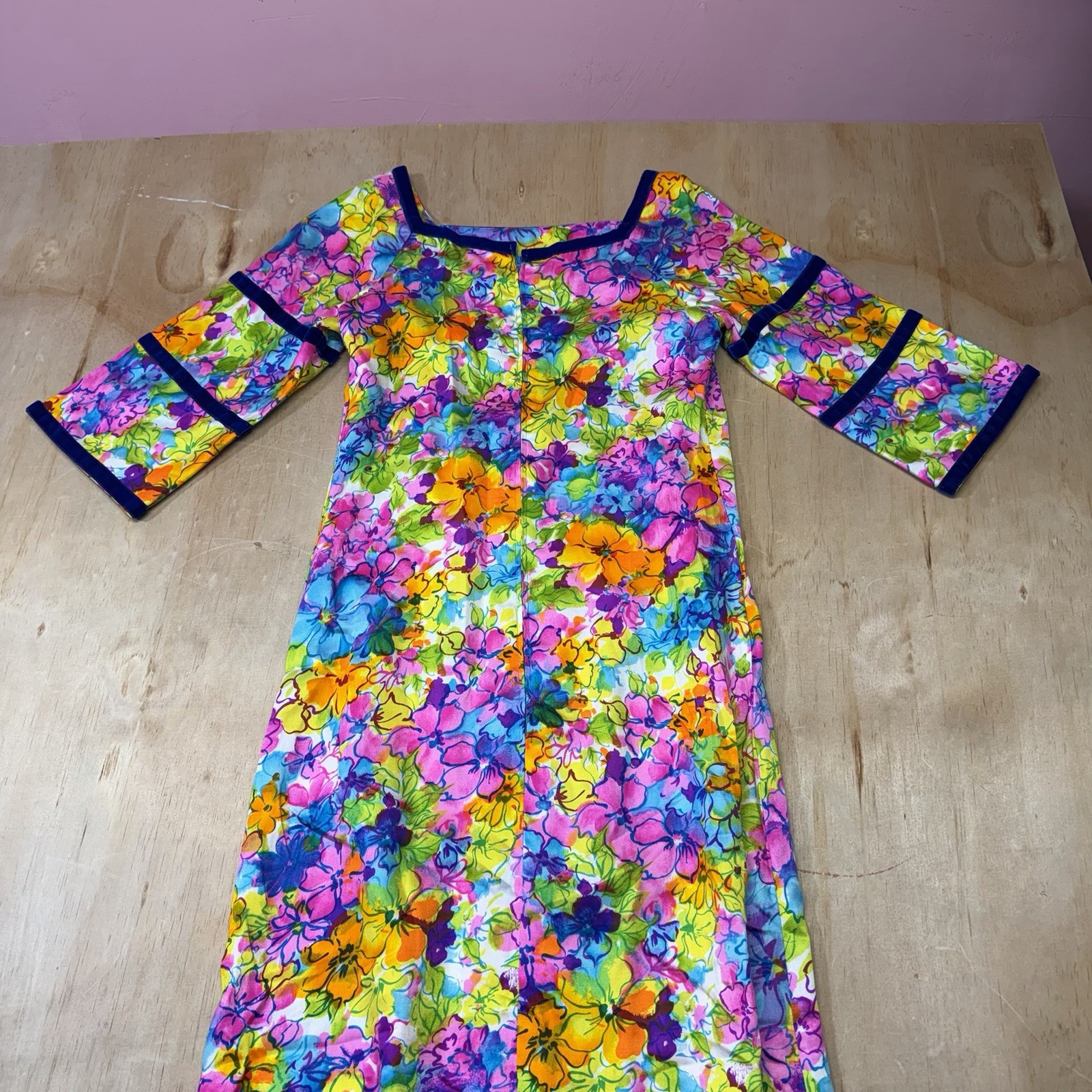 Vintage 1970s Kiyomi of Hawaii Floral Maxi Dress Cold Shoulder Slit Sleeve