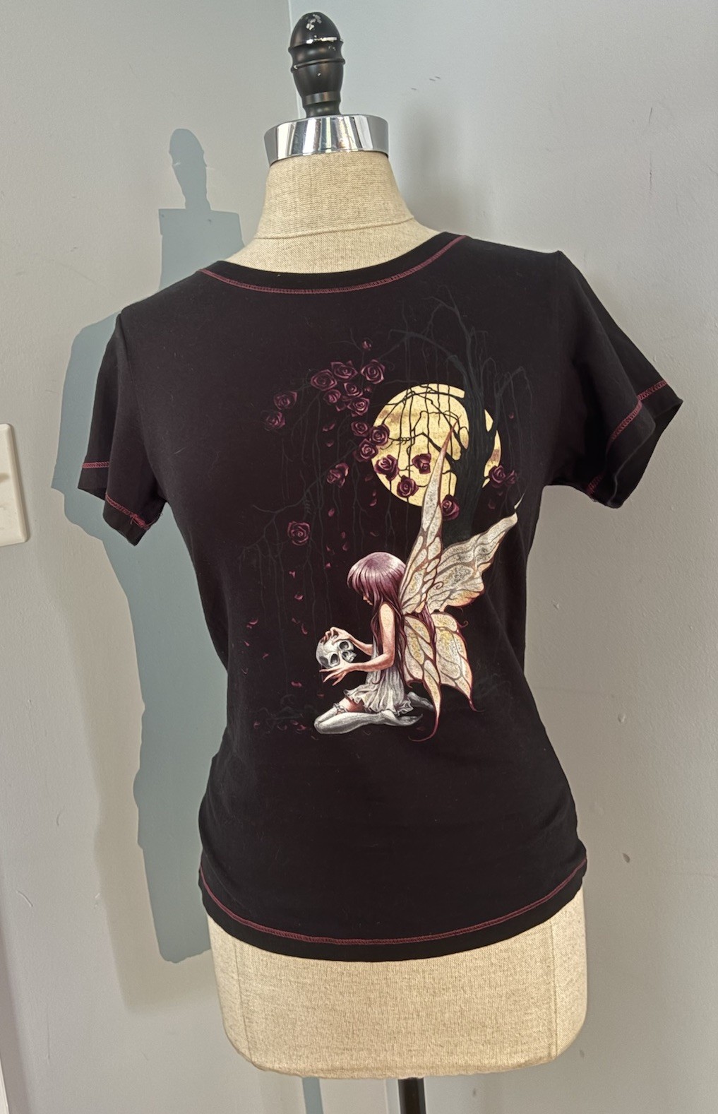 Vintage 90s Y2K Hot Topic Glitter Fairy T-shirt Skull Roses Moon Mall Goth Emo L