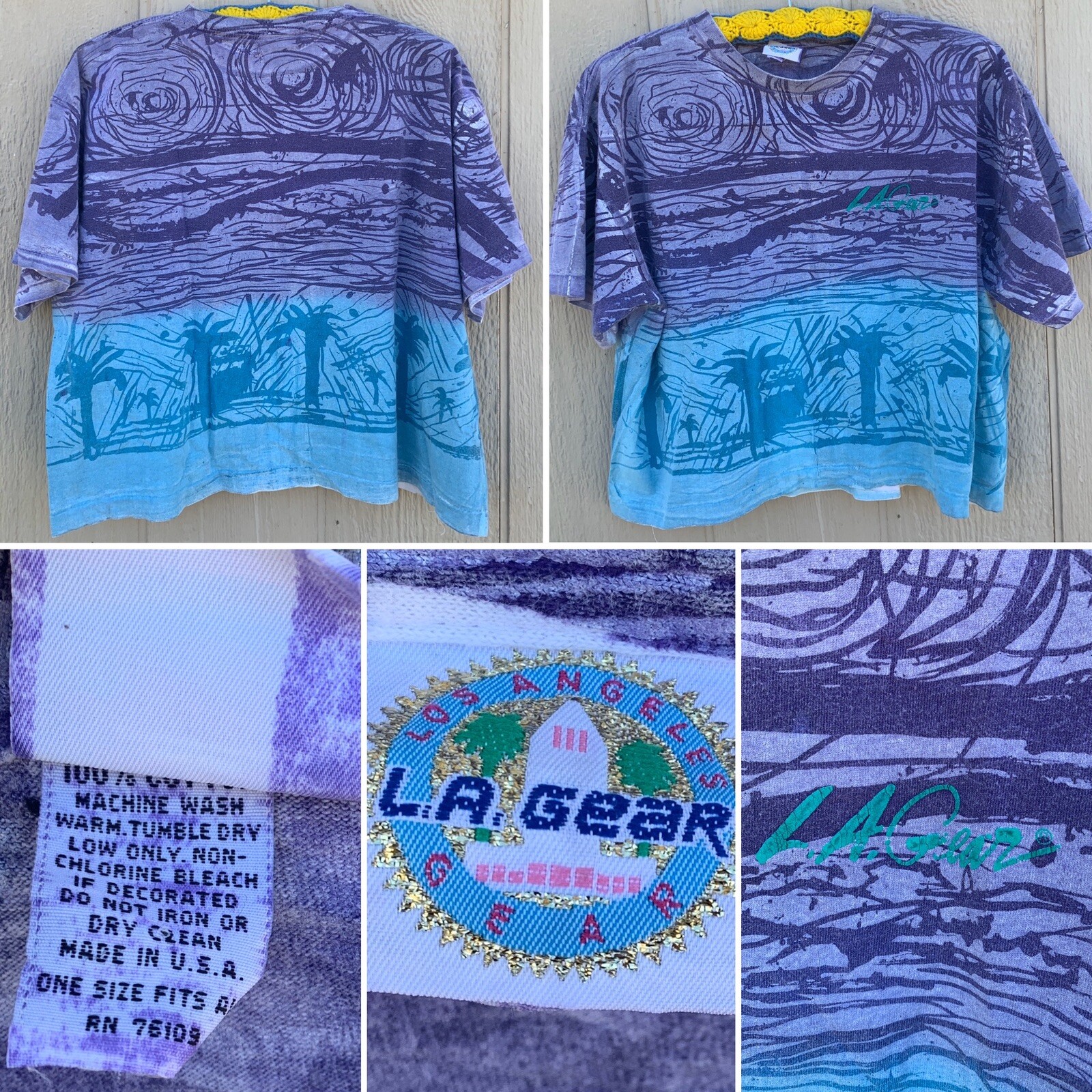 Vintage LA Gear Crop Top Half Shirt All Over Print T-Shirt 80s 1980s Made In USA