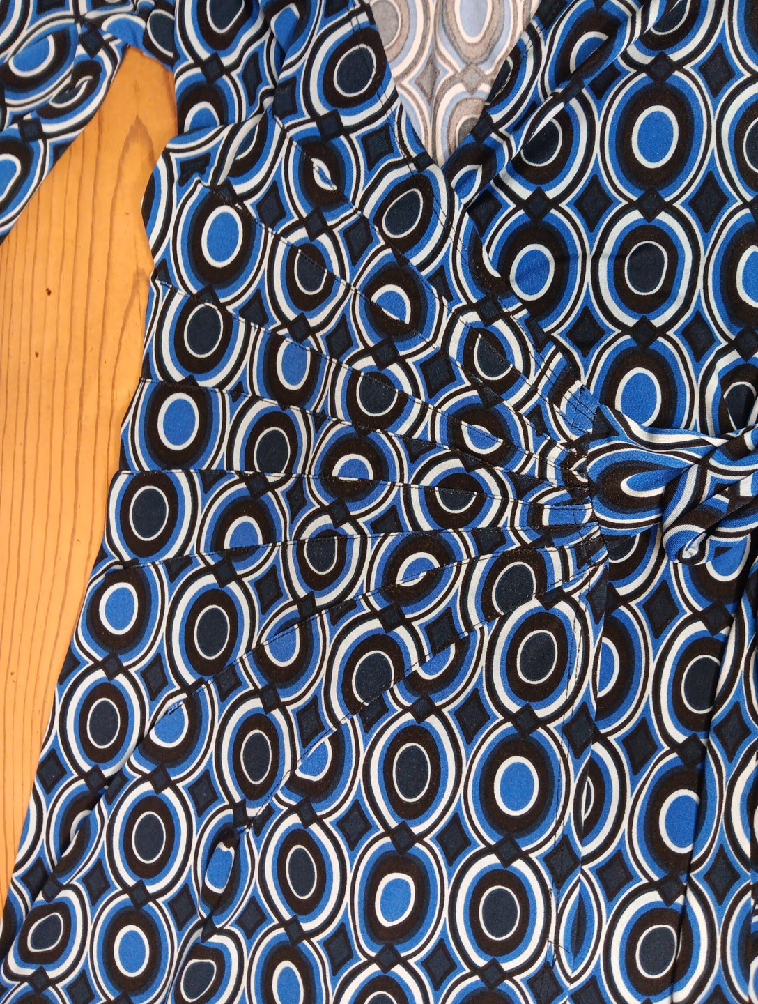 Bisou Bisou Michele Bohbet Womens 4 A Line Wrap Dress Puff Sleeve Blue Geometric