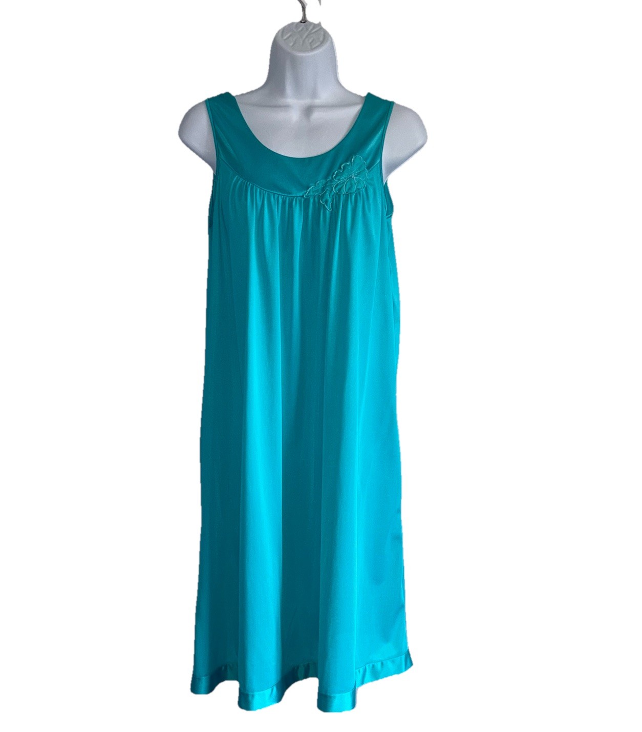 Vintage Turquoise Blue Lorraine Silky Nylon Nightgown Size Small Ballet Length