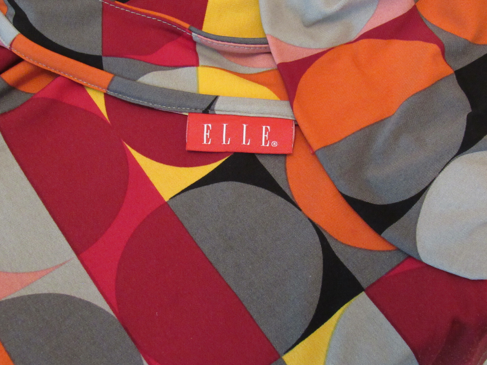 VTG 1980s 90s ELLE SMALL POLY SPANDEX DRESS MOD GEOMETRIC PATTERN PUFFY CUFFS