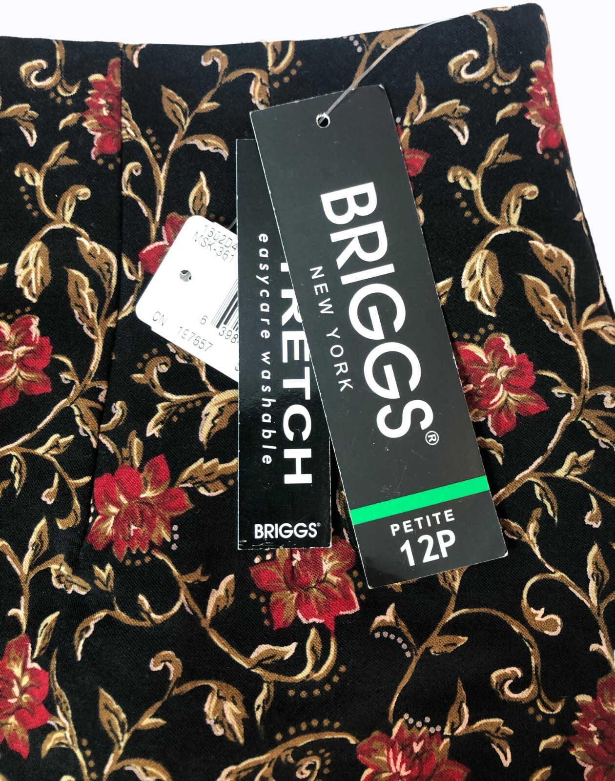 BRIGGS High Waisted Midi Skirt 12P NWT Black Floral Cottagecore Hippie 90s