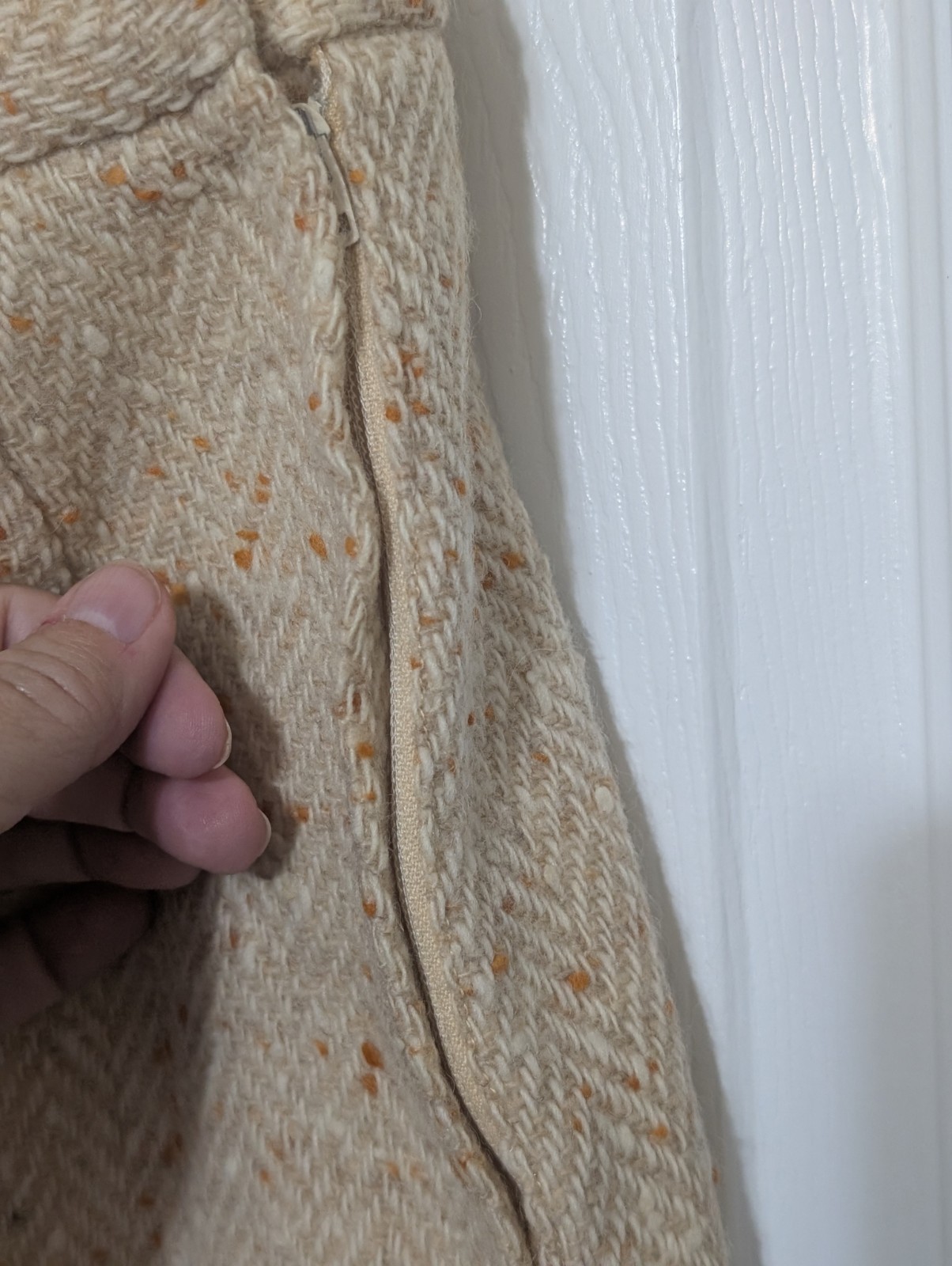 Miss B. R. Union Made Vtg Wool Tan Cream Yellow Speckled Jacket Skirt Size Small