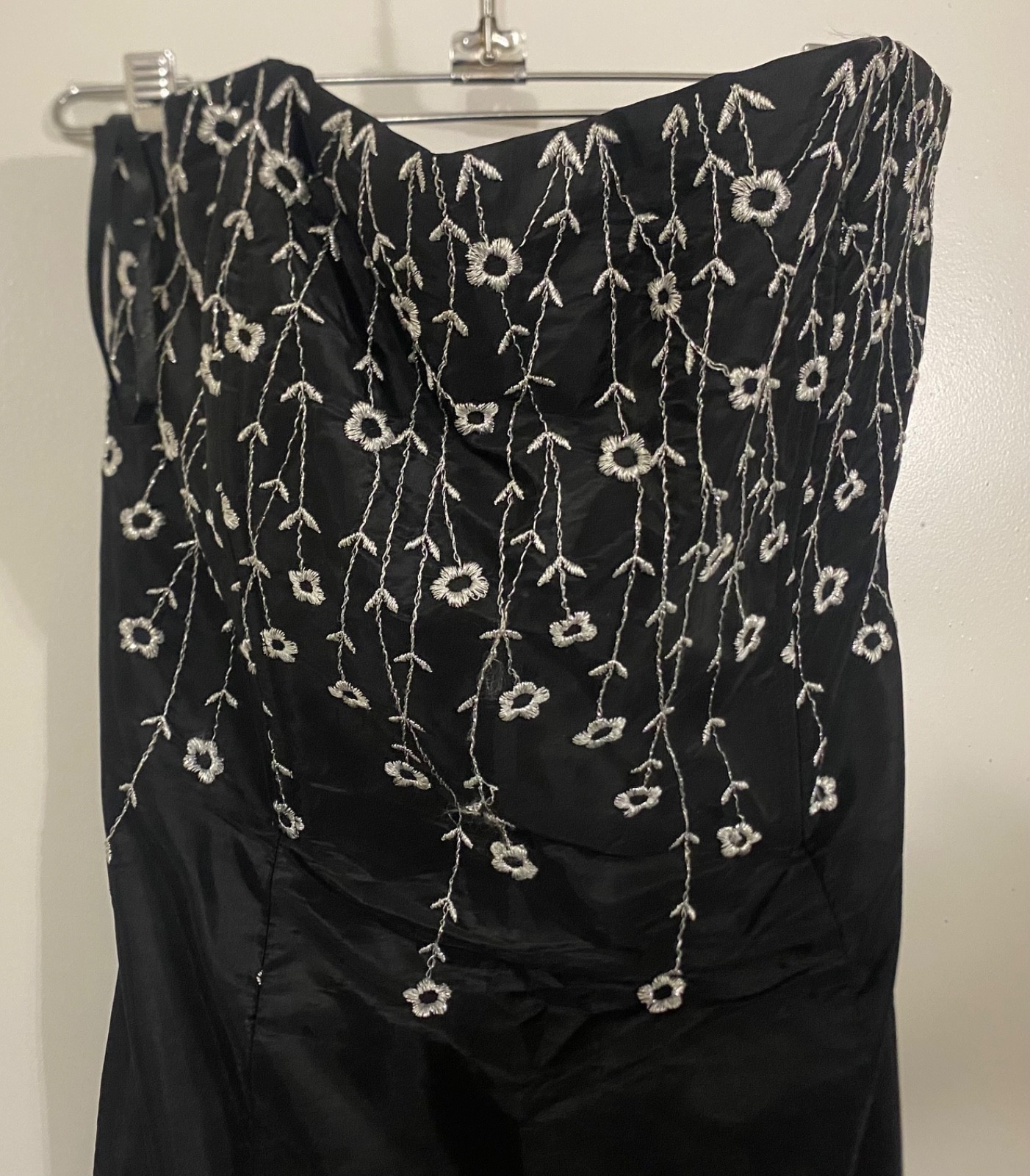 JESSICA McCLINTOCK for GUNNE SAX STRAPLESS MAXI GOWN BLACK/SILVER FLORAL SZ 7