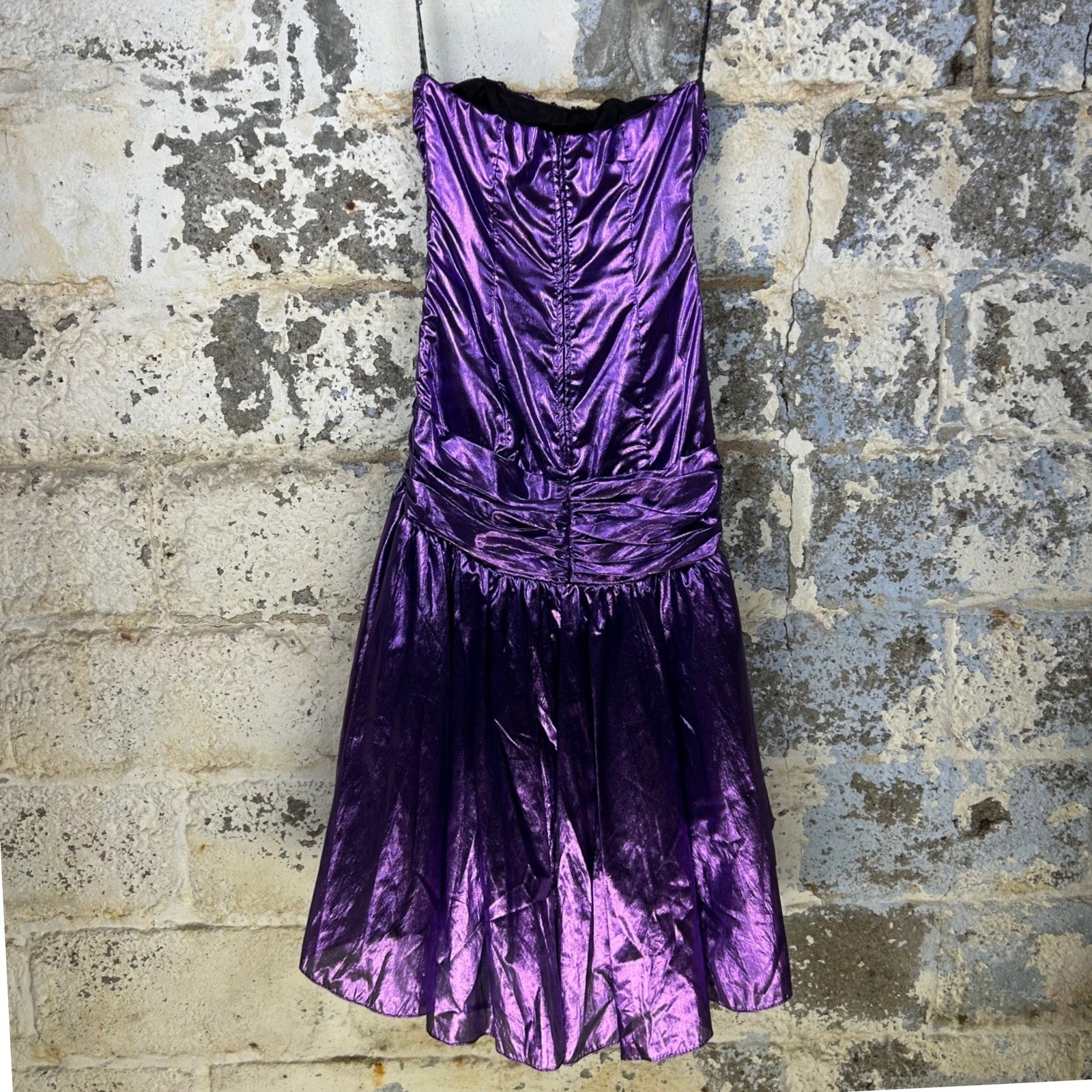 Vintage 80’s Zum Zum Party Dress Purple Metallic Ruched Sequin Prom 9/10