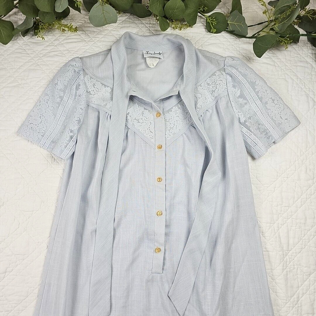 VTG 1970s 70’s Lady Jennifer Blue Lace Shirt Dress Size M Made in USA