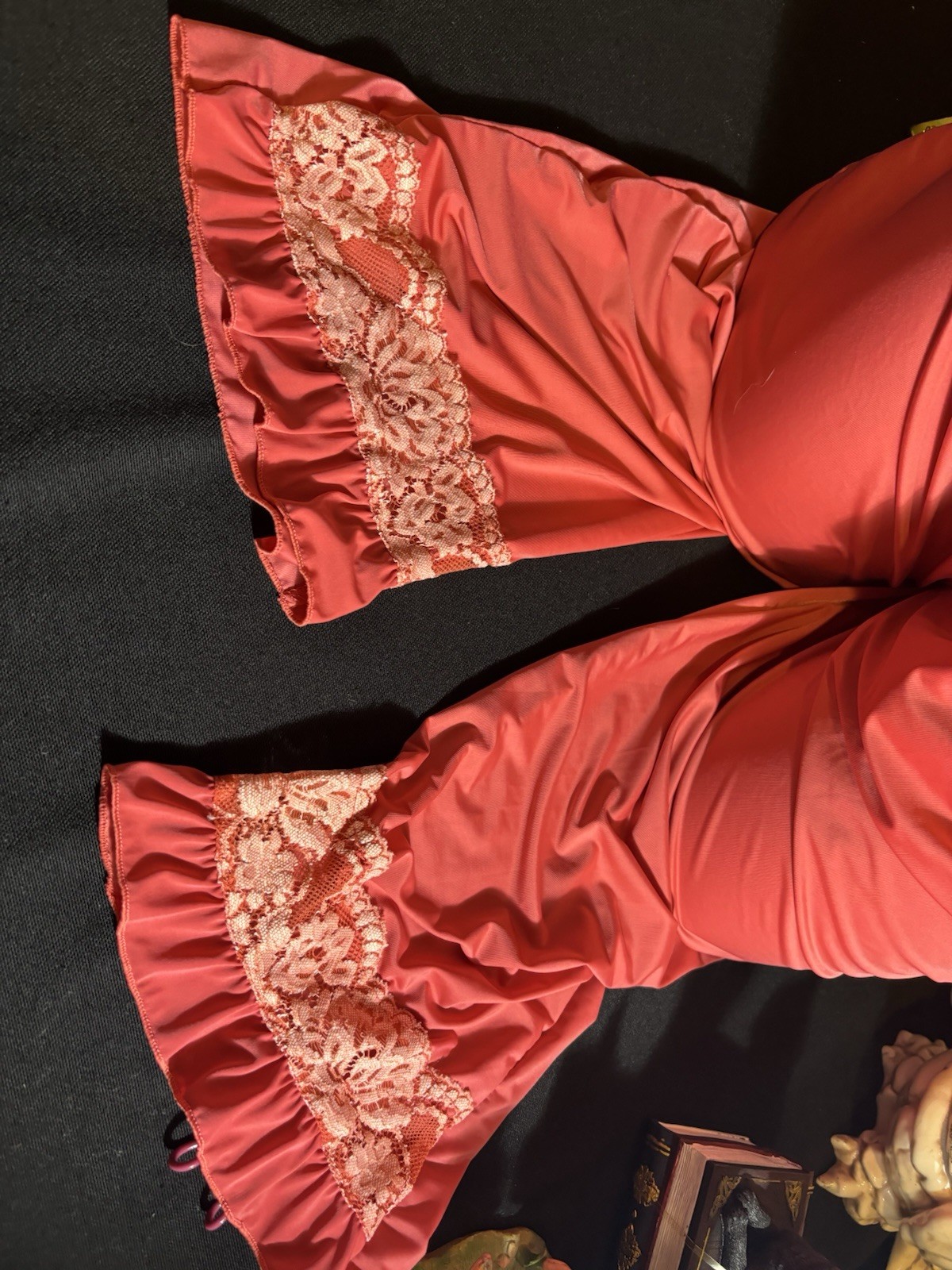 Vtg Satin Chantilly Lace Nightie Lounge Capri Pants Top Blouse Dress Frilly Set