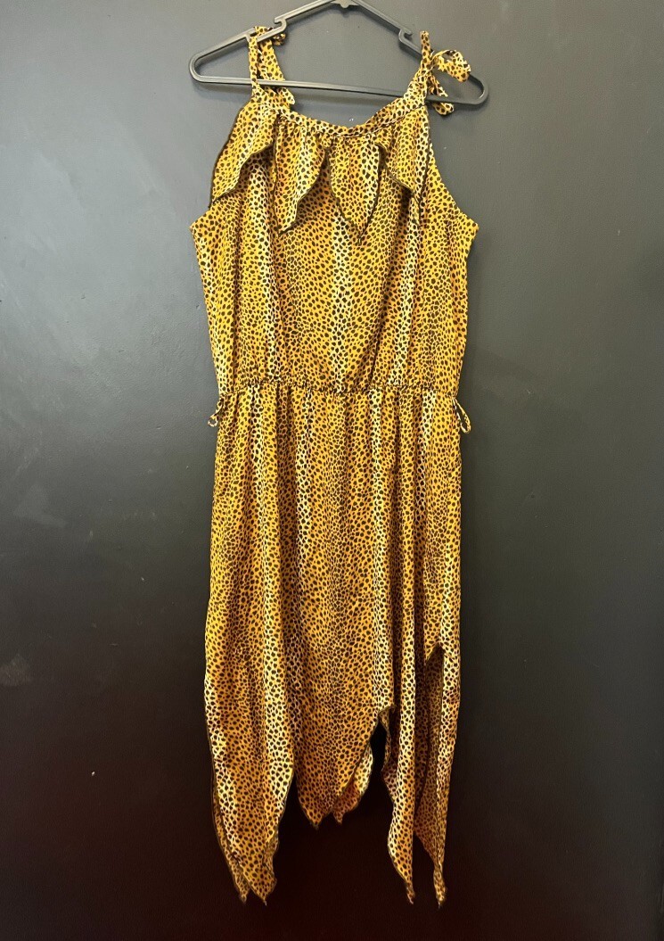 Vintage 1980s Costume Party Dress Flintstones Leopard Print Jungle Cave AU 8/S