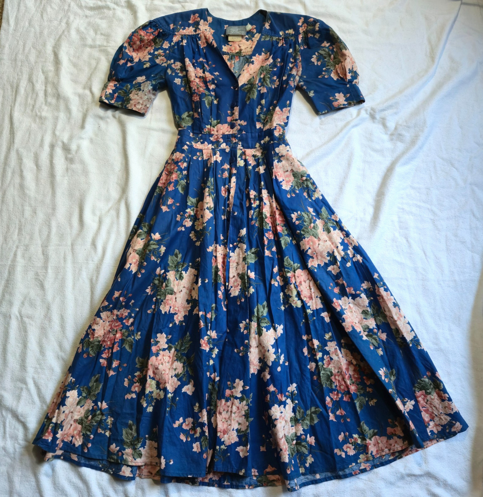 Vtg 90s Carol Anderson Petites Floral Midi Dress Pockets USA Cottagecore 2P