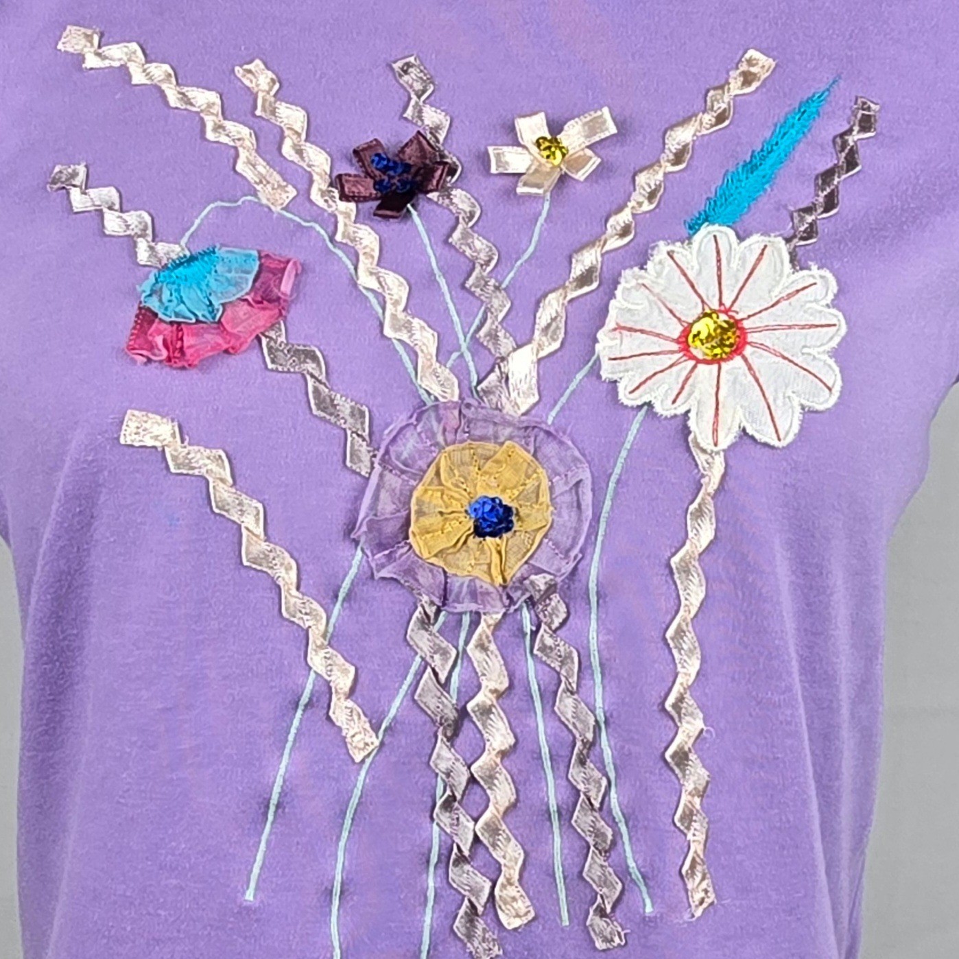 Indigo Moon Womens 2 Piece Set Jacket & T-Shirt Floral Embroidered Pink Purple S