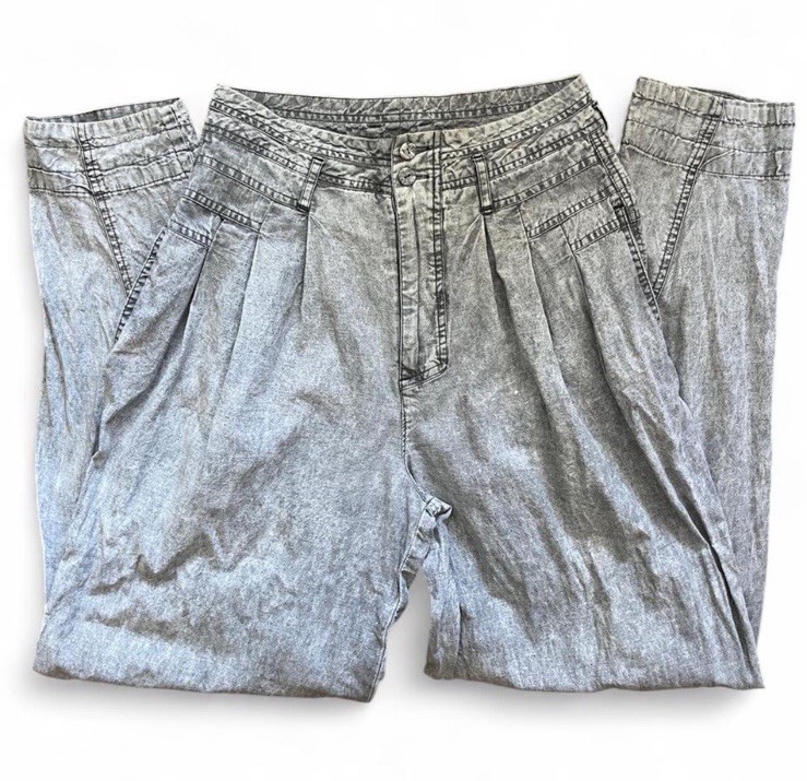 Vintage Forenza Light Grey Acid Wash Pants – 80s/90s High Waisted Tapered Leg