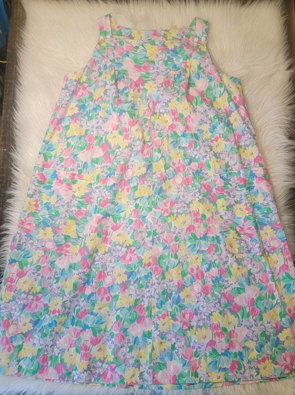 Vintage Alice Of California Spring Tulip Novelty Floral Apron Style Dress Sz L