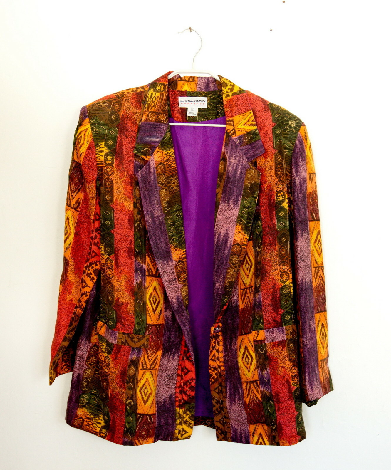 CAROL HORN Workshop Vtg 80s Womens 100% Silk Multicolor Long-Sleeve Jacket Sz L