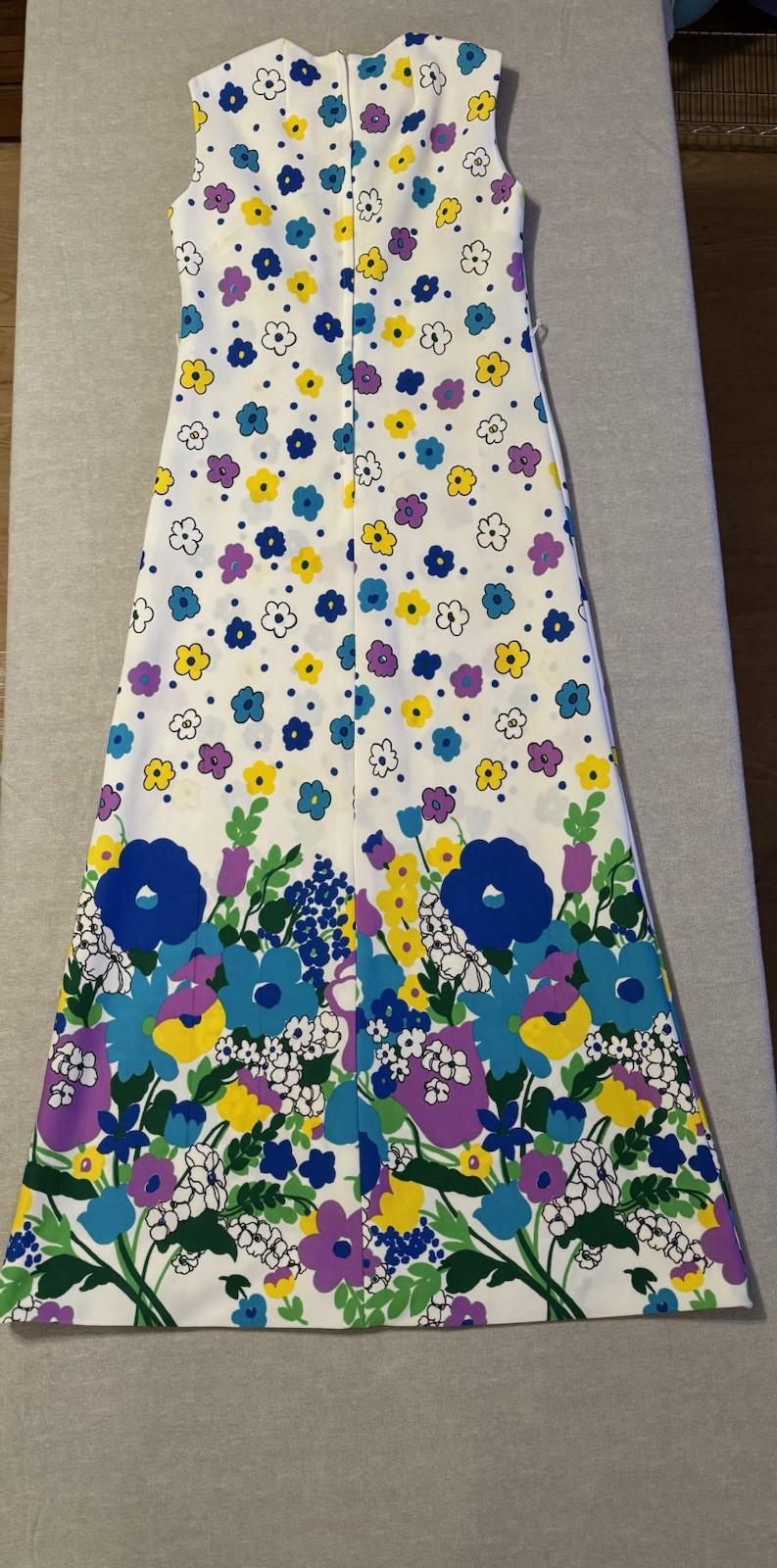 Vintage 60s 70s L’Aiglon Original Floral Maxi Dress Size 8 Mod Boho Border Print