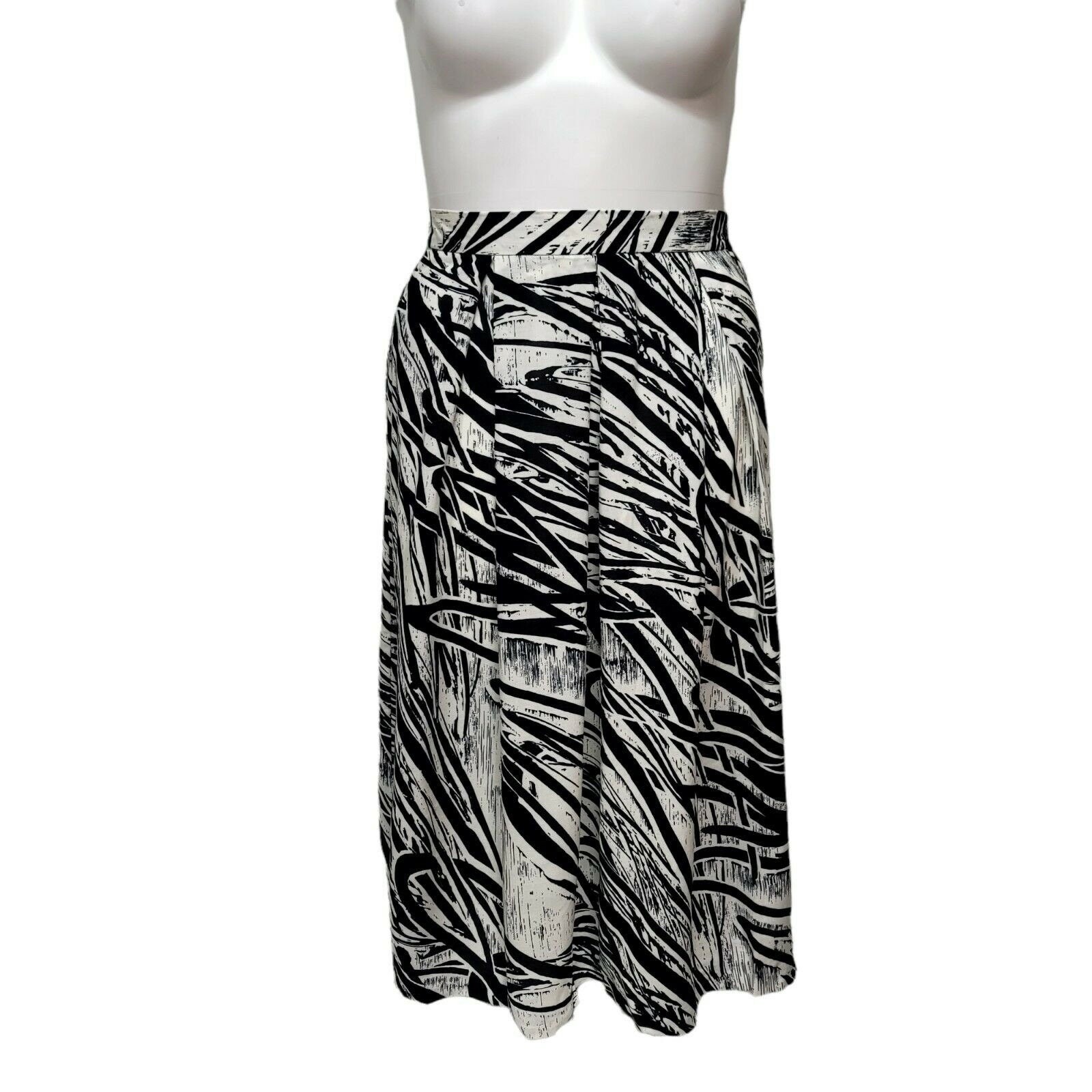 Vintage 80s Hunter Sportswear Skirt Black White Abstract Brushstroke Print Midi
