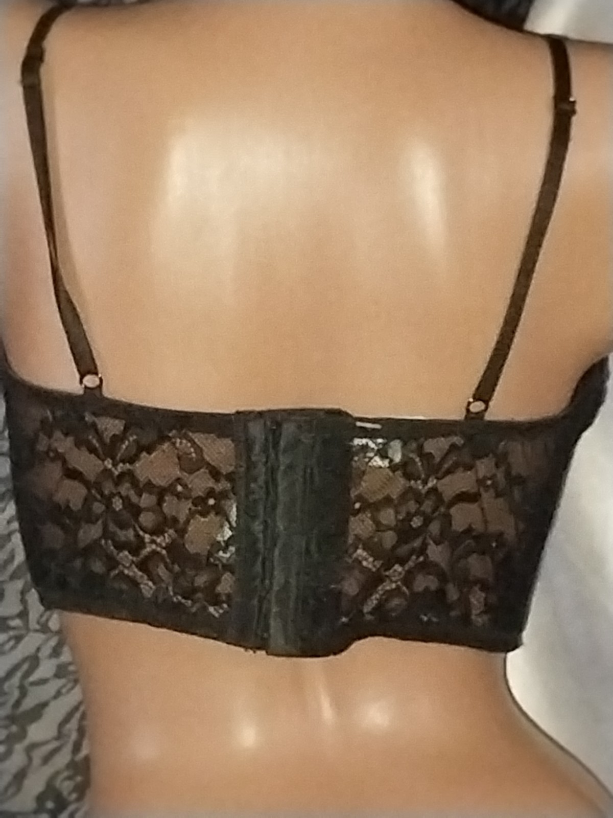 VTG PLUNGE LACE UW BRA CORSET TOP BUSTIER NOS S/P/M sheer blk lacy lace