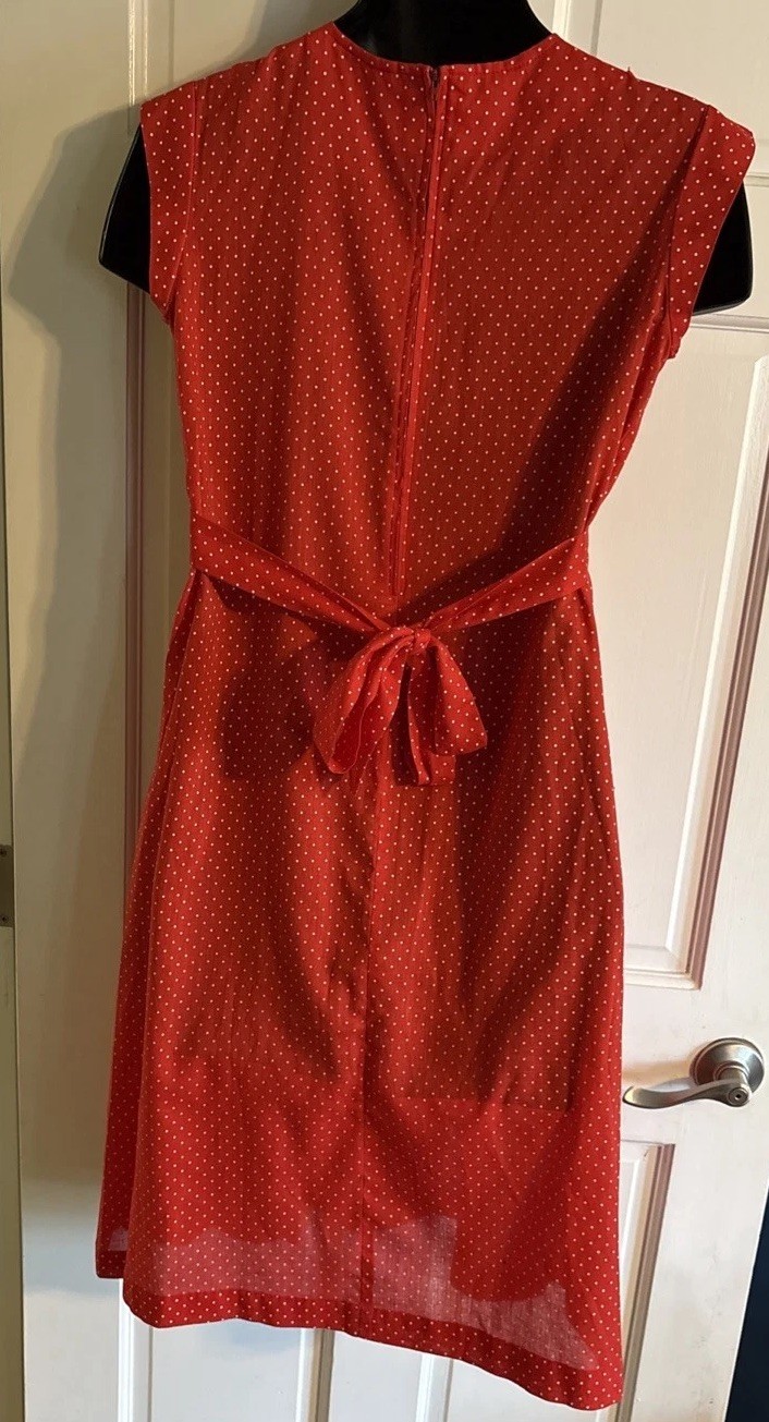 Vintage 70s Red Polka Dot Maternity Dress Medium USA Pintuck Cottagecore Prairie