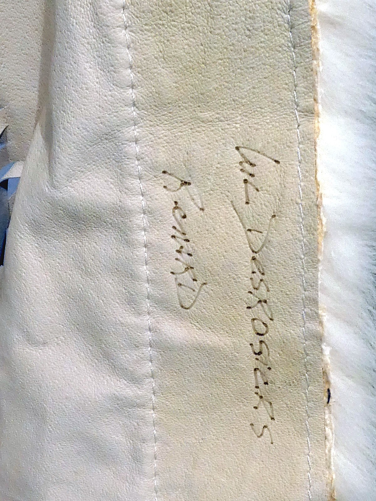 Luc Desrosiers Tan Leather White Fur Frilled Shawl Cape Signed Authentic