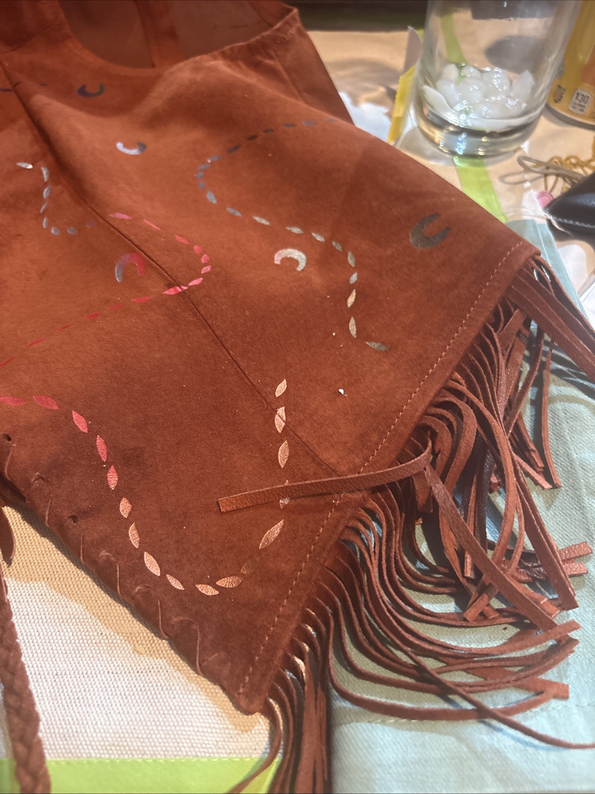 Char Leather Fringe Hand Painted Vest Size XS Santa Fe