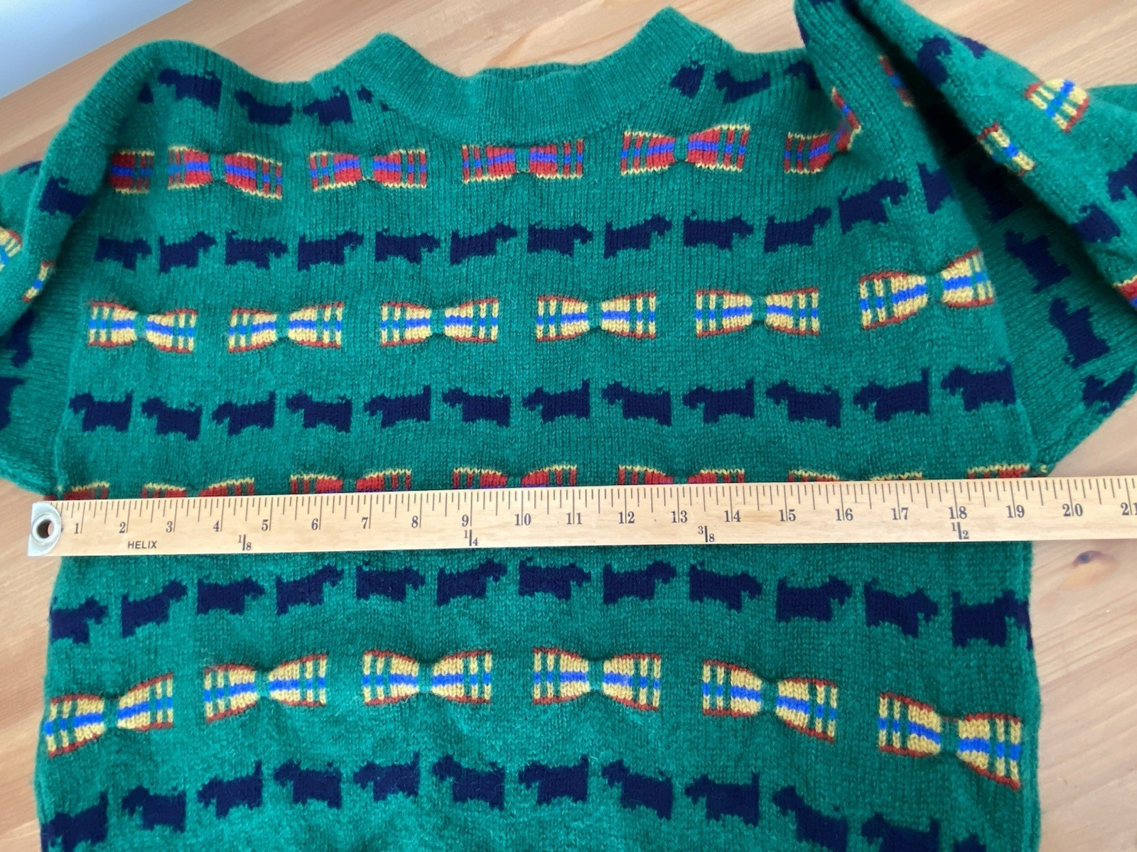 VTG 80s Scottie Dog Sweater MED Shetland Wool The Scotch House Green Plaid Bows