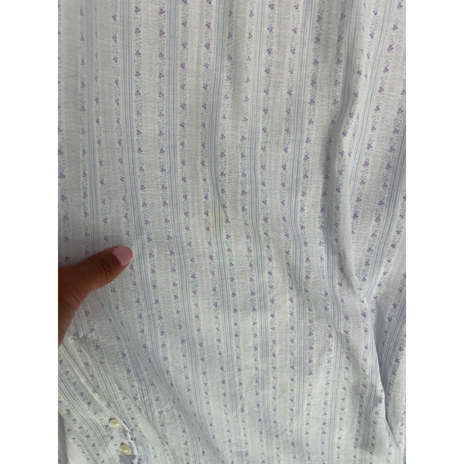 Brandywine Vtg Floral Stripe Nightgown Blue Purple Lace Ruffle cottage L