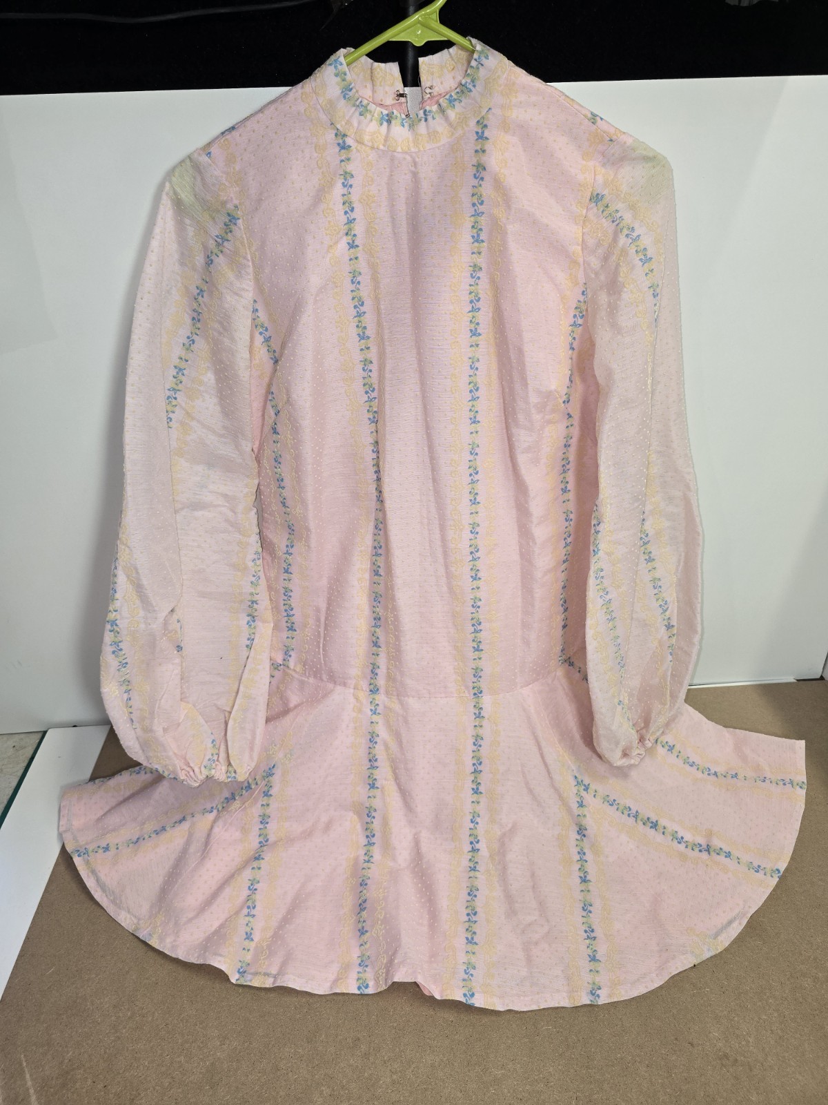 Vintage handmade Pink cotton blue accented Dress