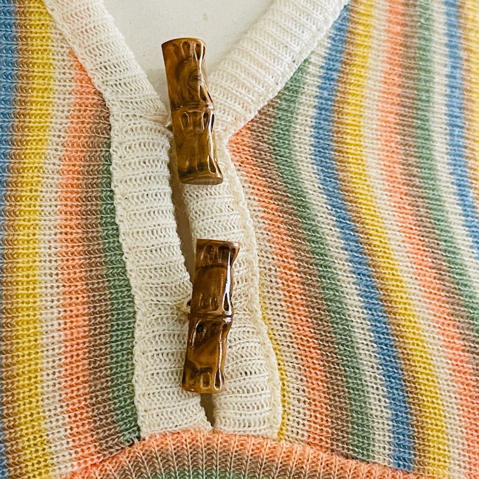 Vintage 1970s Lover’s Leap Ltd. Striped Knit Short Sleeve Top w Bamboo Buttons