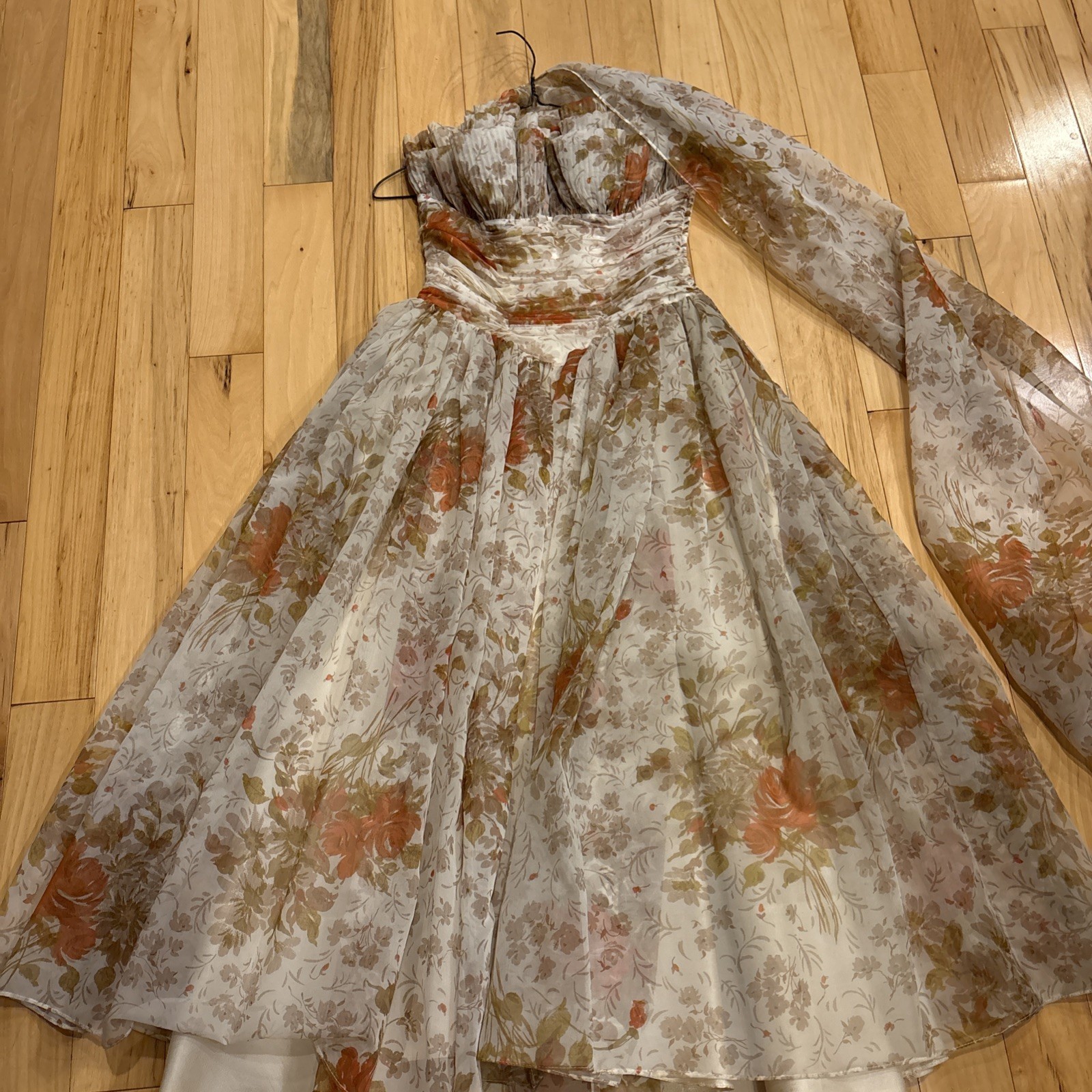VTG Fred Perlberg Dance Originals 40’s STRAPLESS FLORAL Dress Gown 30” bust EUC