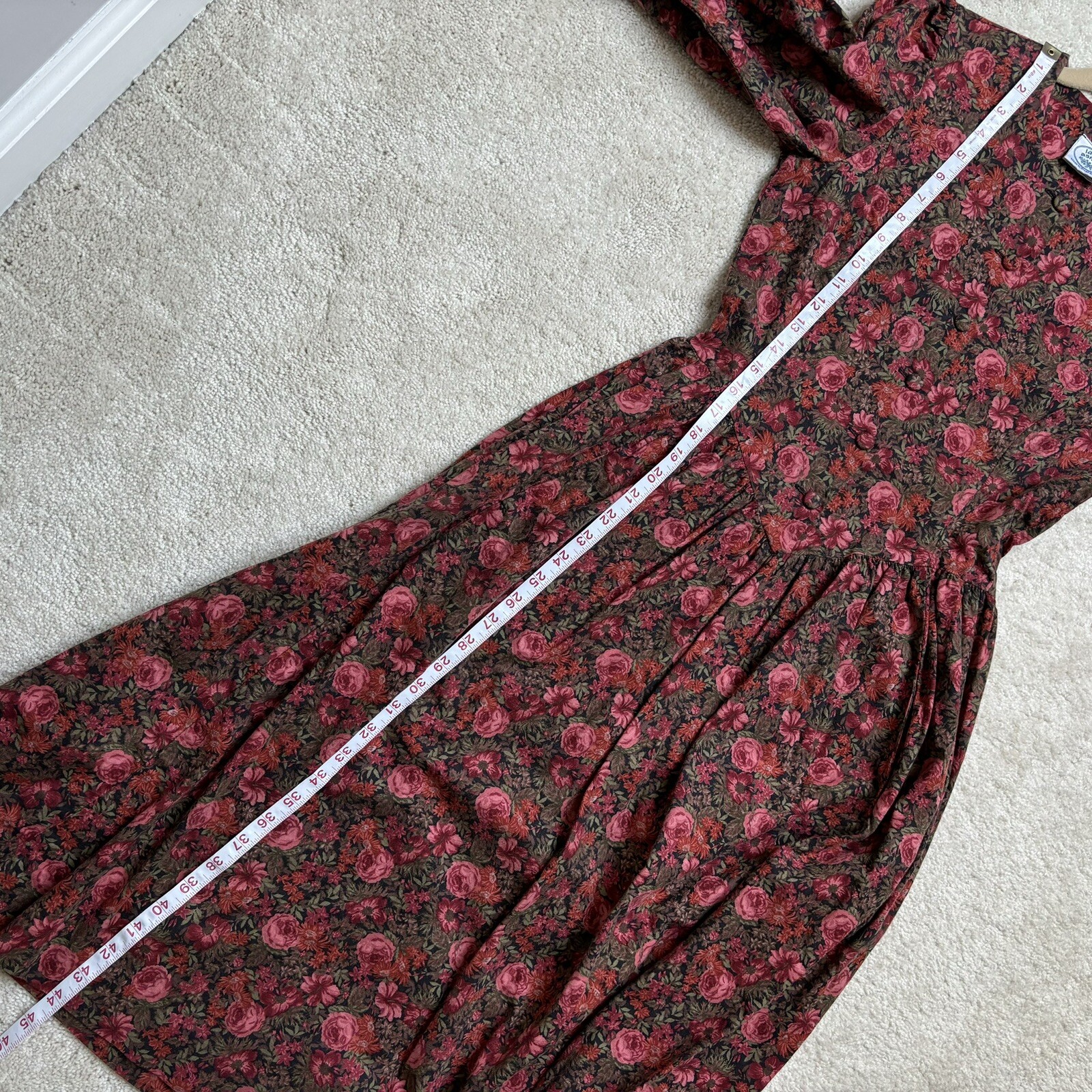 Vintage Laura Ashley Wool Cotton Red Floral Great Britain Dress US 6 UK 10