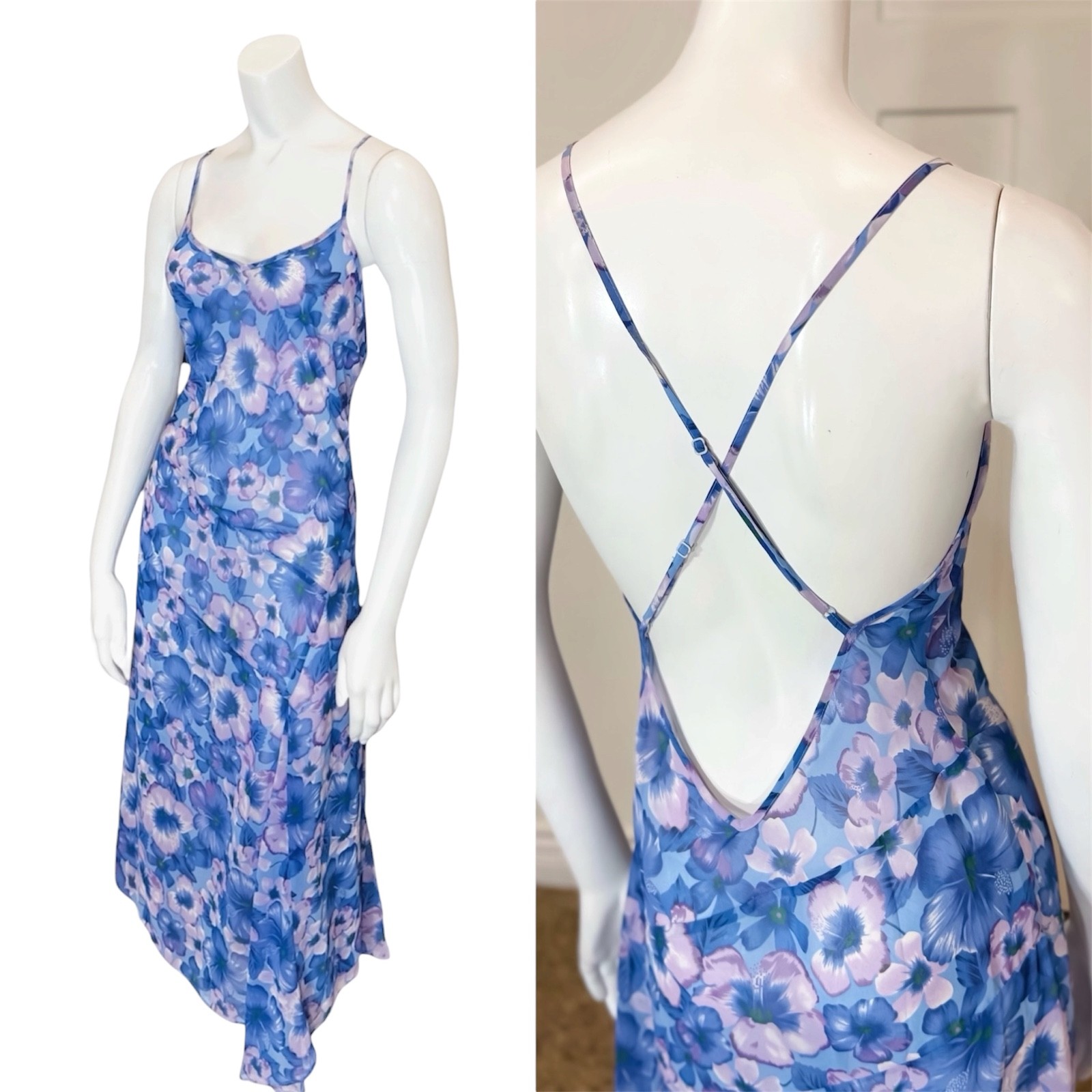 Vintage 90’s y2k SHEER FLORAL SUMMER DRESS M Bias Cut Sexy Sun Beach Festival