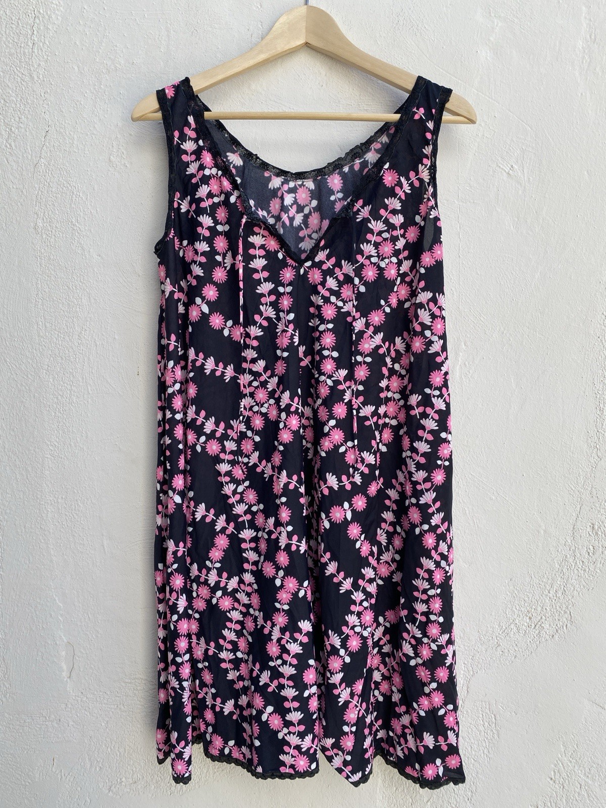 Vintage 60s Harrods 36 Satin Nightgown & Matching Panty Italy Black & Pink