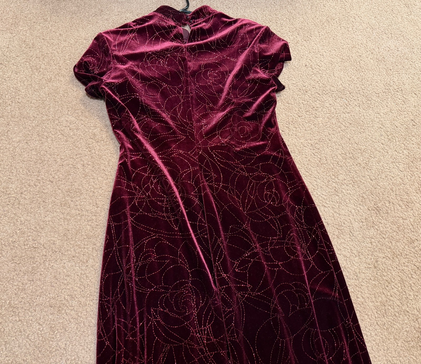 Vintage CDC Long Dress Size 8 Red Polyester Velvet Glitter