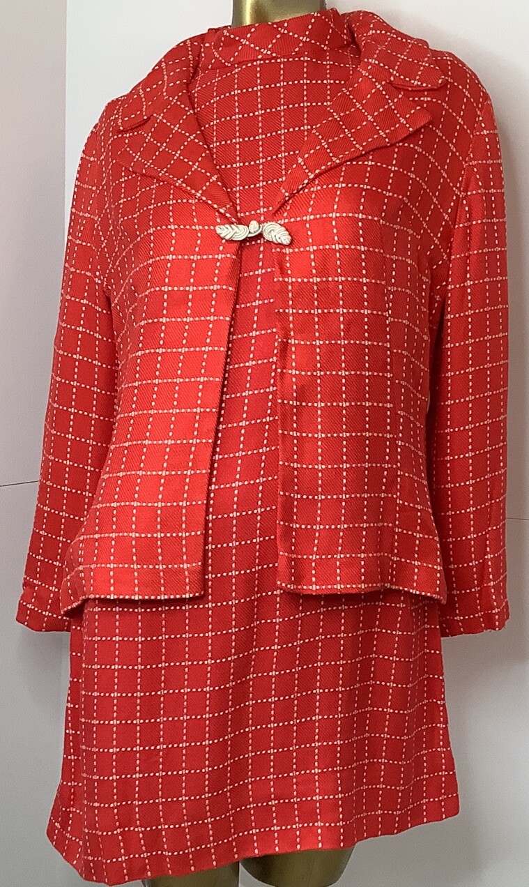 Vintage 50’ 60’ Dress And Lined Jacket Set Suit Checkered