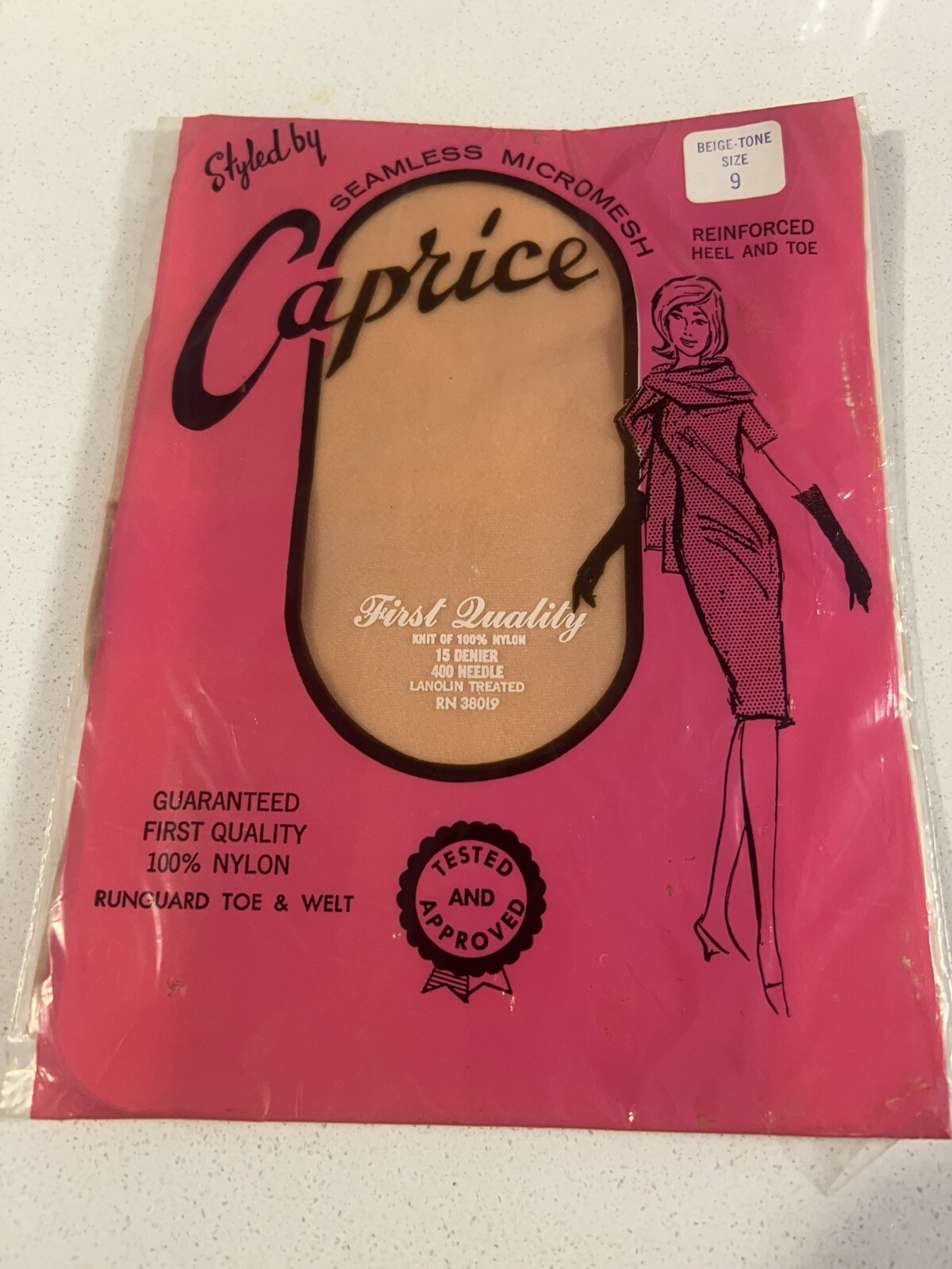 Vintage Caprice Pantyhose Micro mesh Seamless Nylon Hose Reinforced Size 9 Hose
