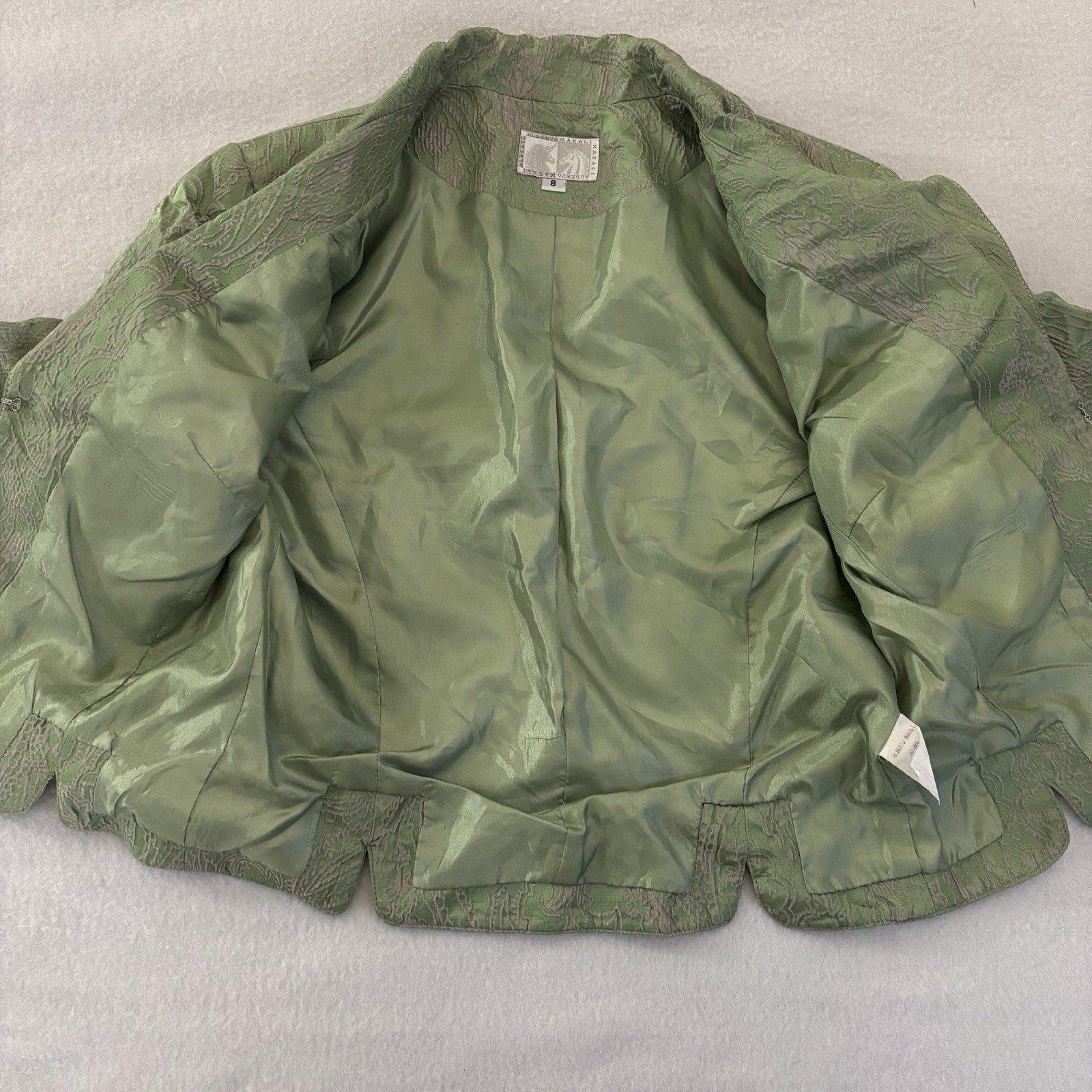 Alberto Makali Blazer Jacket Women’s 8 Paisley Green White 2 Buttons Short Silk
