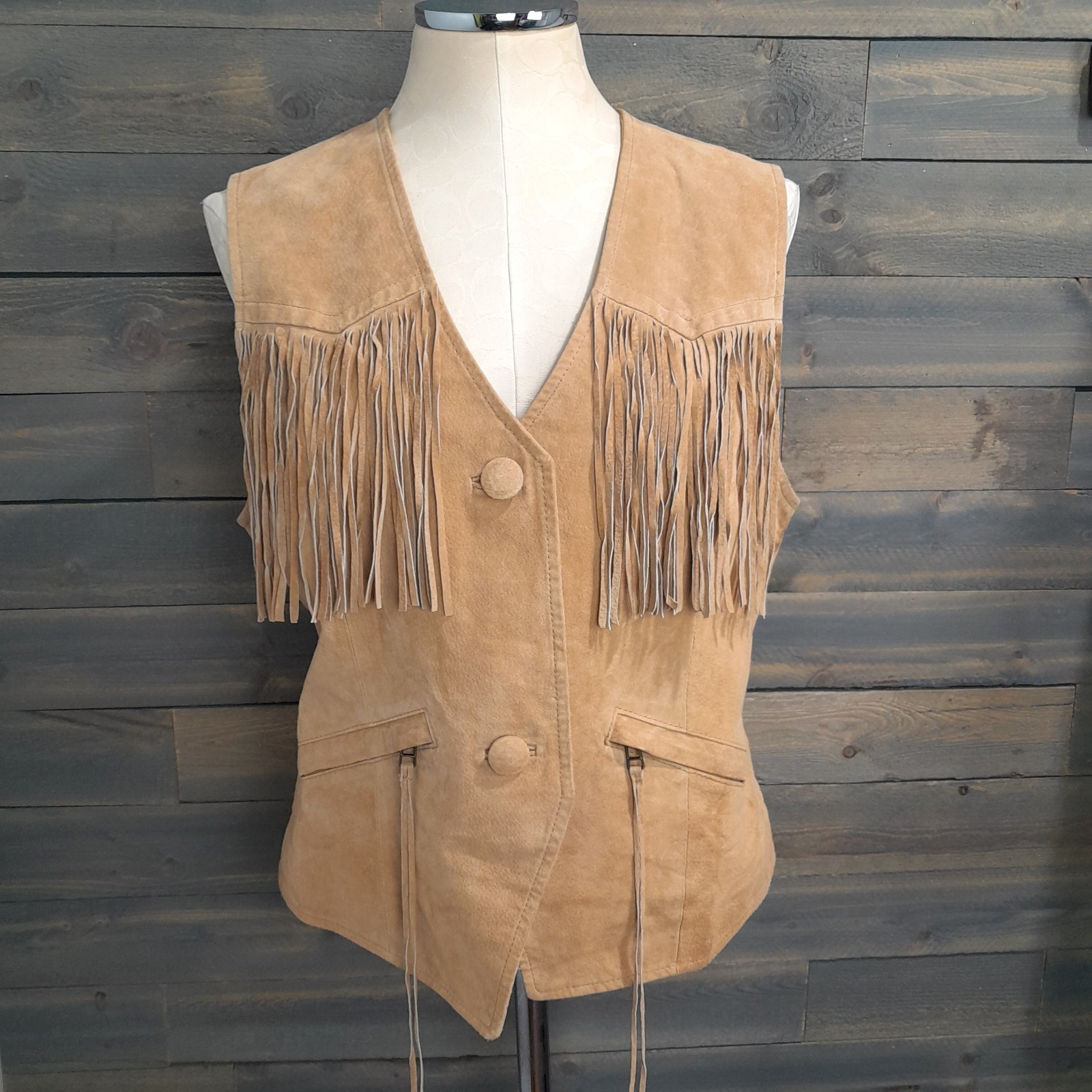 Metrostyle Suede Leather Vest Womens 14 Brown Fringe Lined Western Boho Hippie