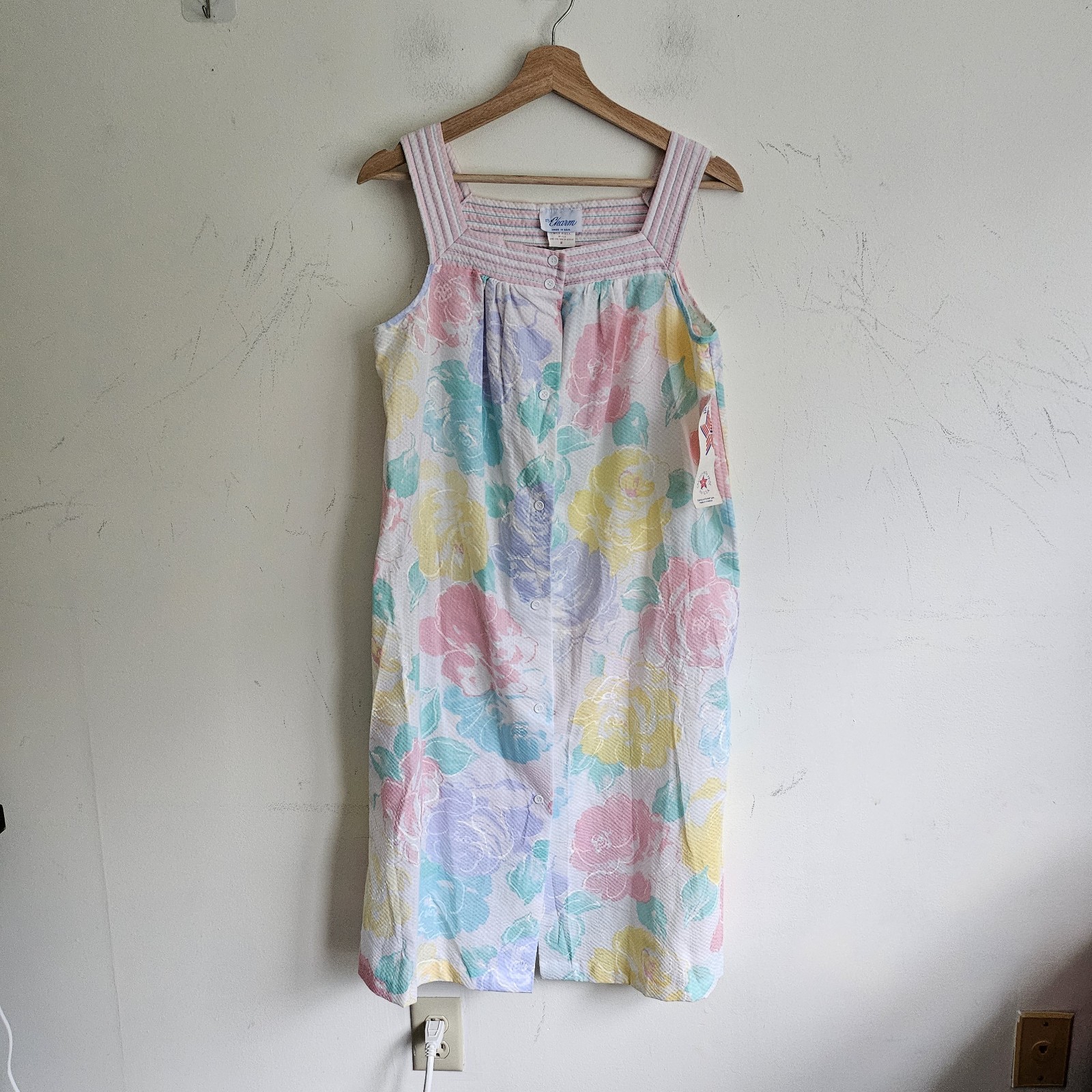 VTG 70s 80s It’s a Charm NWT Pastel Floral Seersucker House Dress Nightgown Med
