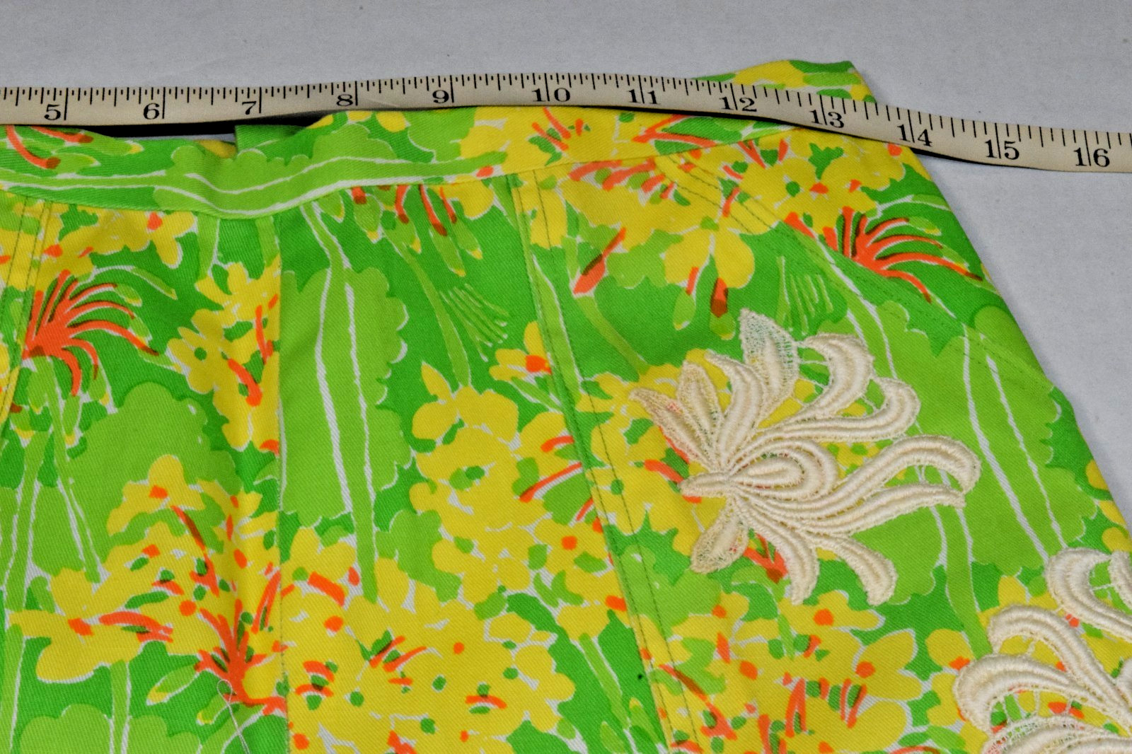 Vintage Lilly Pulitzer Pants Size 28X30 Green Yellow Floral Pocket Appliques Zip