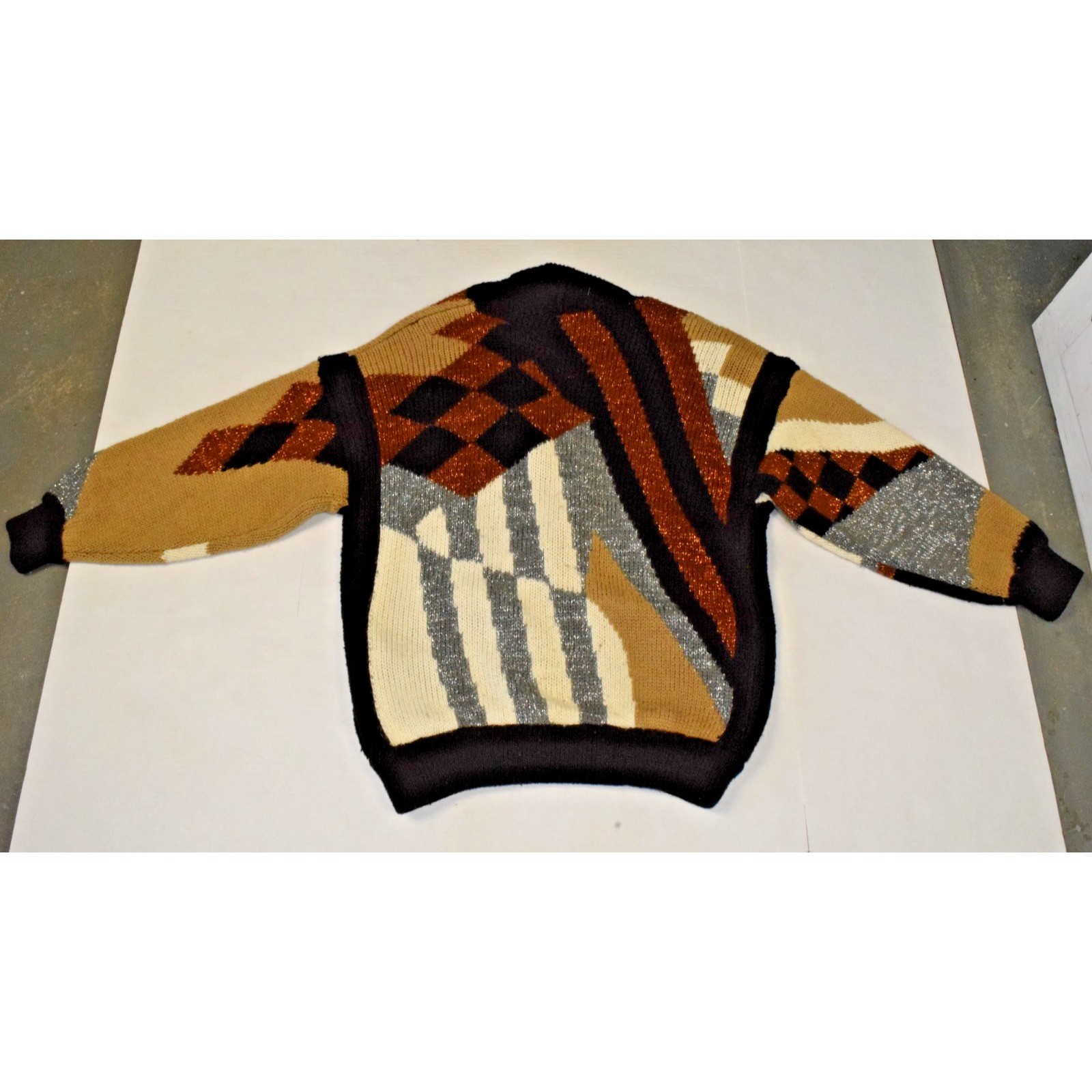 Vintage Cardigan Sweater Bramble Lane Size M 80s Sparkly Geometric Wide Shoulder