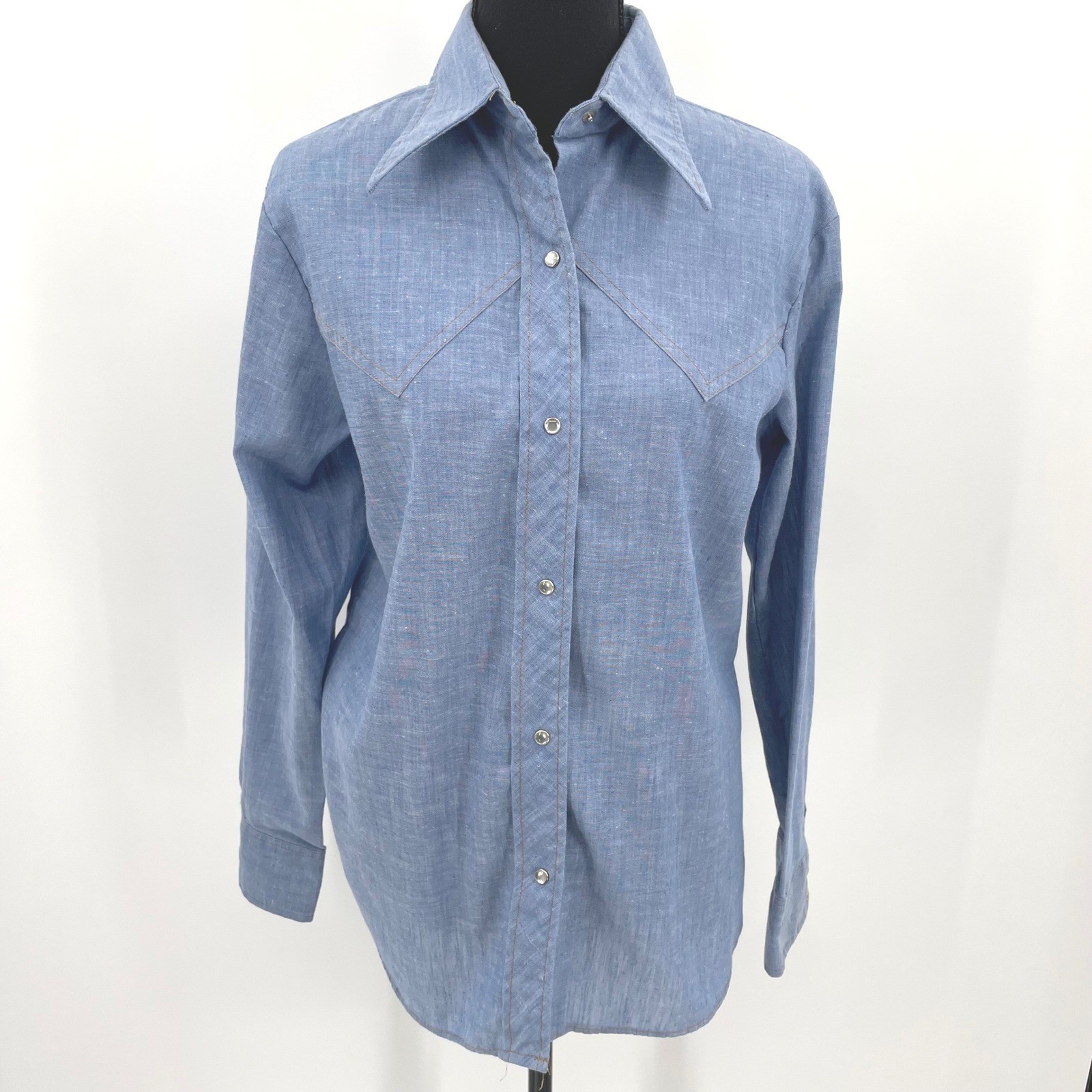 Vtg 70s Levis For Gals Western Shirt Looped L Tag Pearl Snaps L 20″ PTP Rare