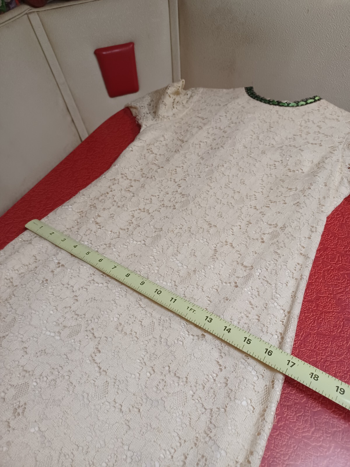 True VTG Mid-century 1960s Lace Mini Dress MCM Mod Union Label Ivory Small ~FLAW