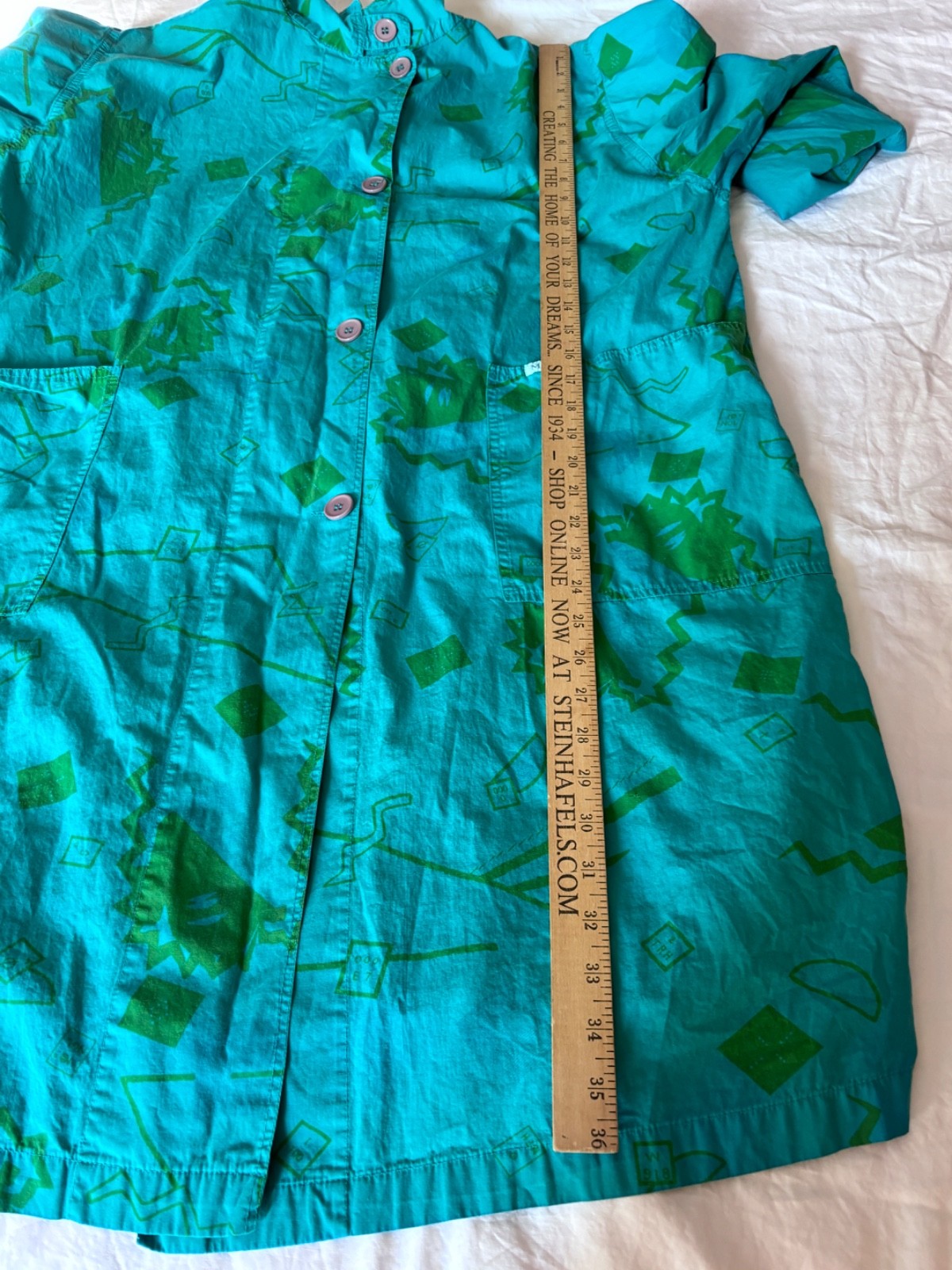 VTG MARACA TURQUOISE BLUE ABSTRACT GRAPHIC PRINT COTTON KAFTAN DRESS*ONE SIZE