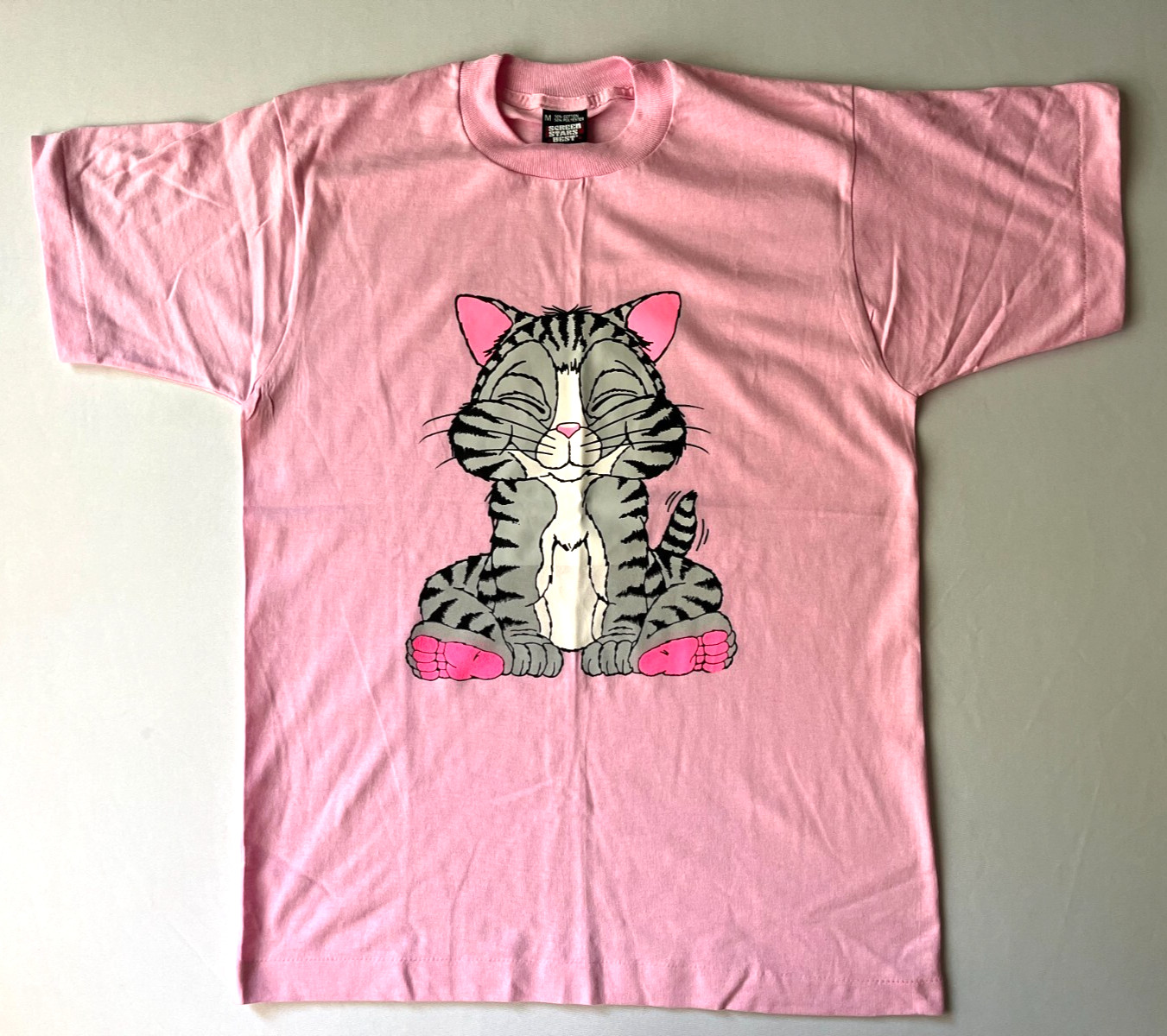 Vintage Cat Humor Shirt Screen Stars Womens Sz M Single Stitch Made in USA Pink
