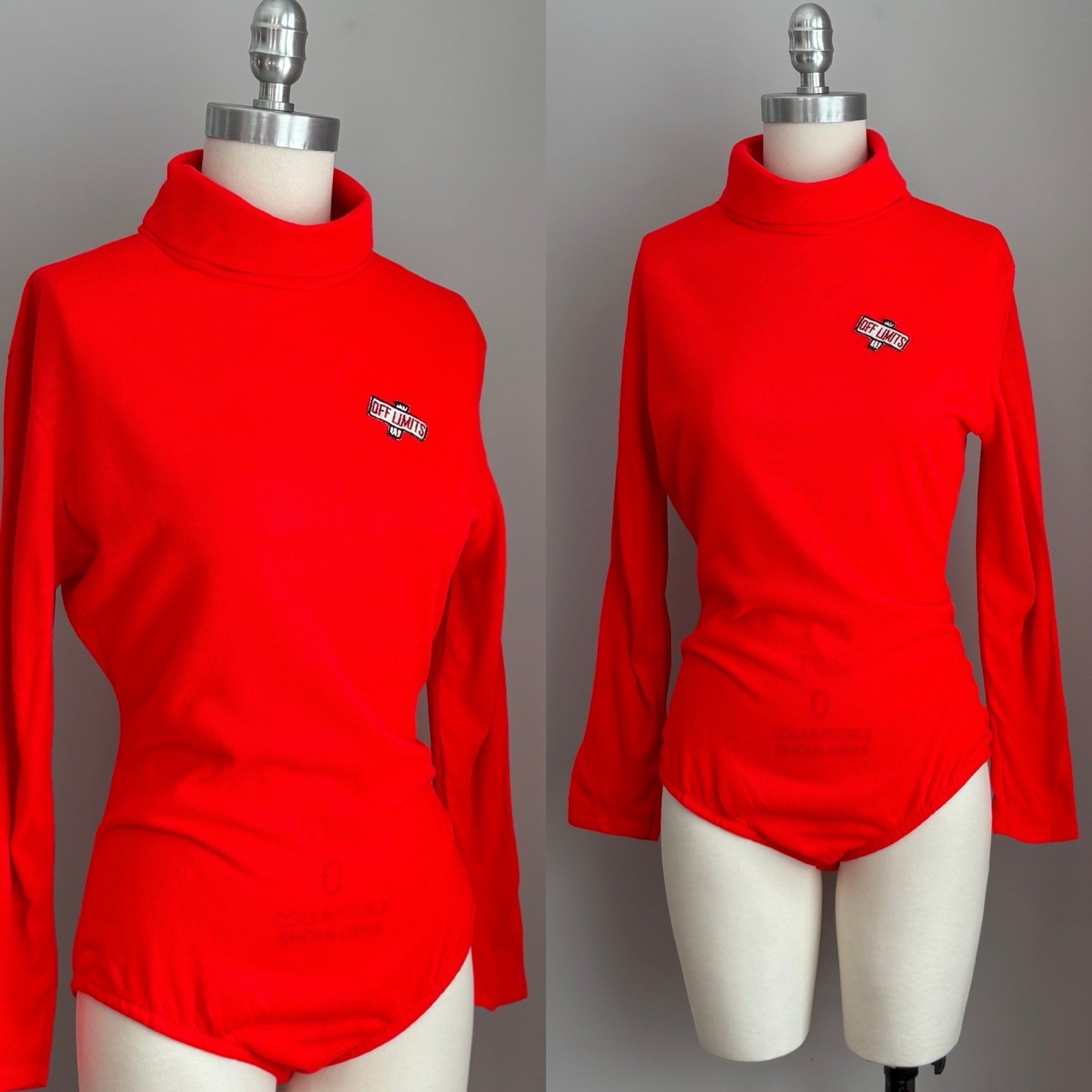 Mod Vintage 1960’s Red “Off Limits” Patch Bodysuit Top & Mini Skirt Set S/M