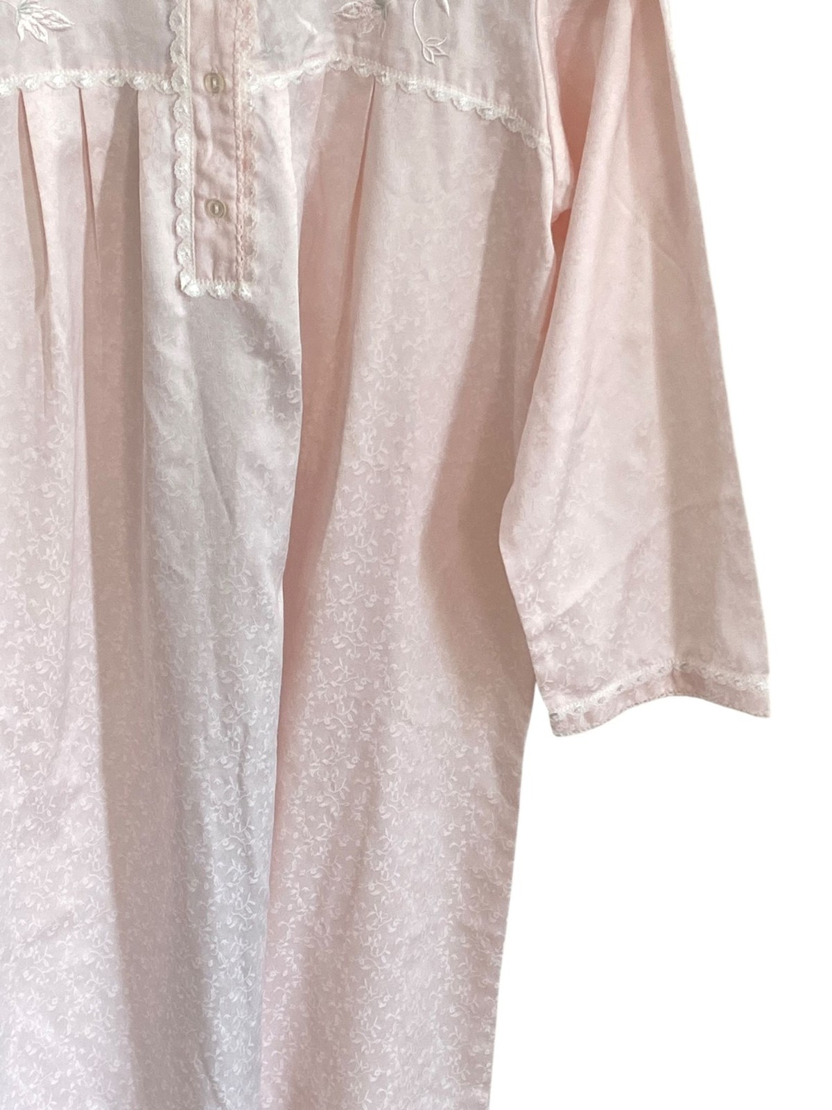 Go Softly Petites PXL Pink Embroidered Satin Nightgown Lace Yoke Pleated