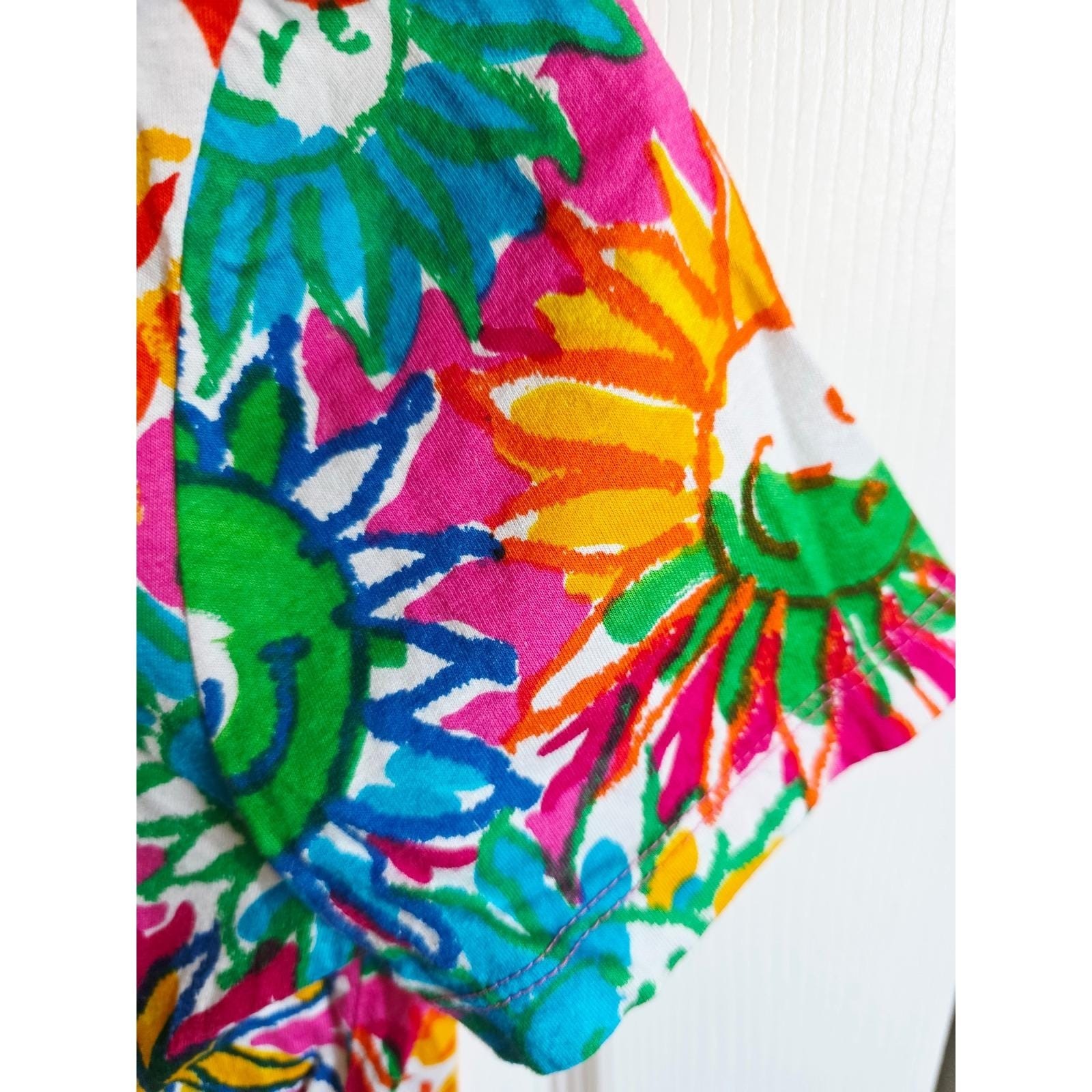 Vintage United Colors of Benetton M Sun Print Crop Top Pink Multi Made in Italy