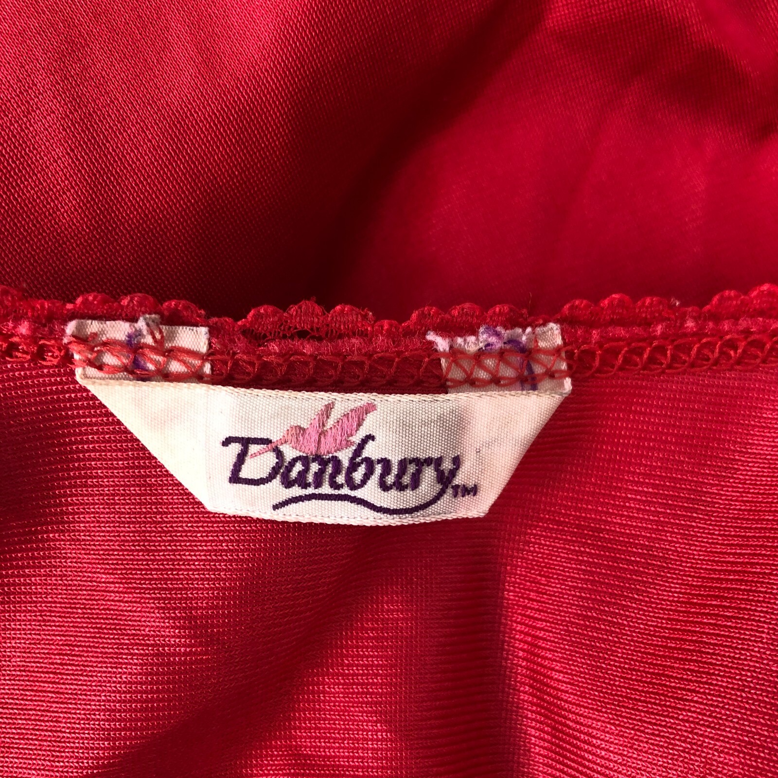 Vtg Danbury Nightgown Lipstick Red Nylon Lace V-Neck Caftan Kaftan Size Large